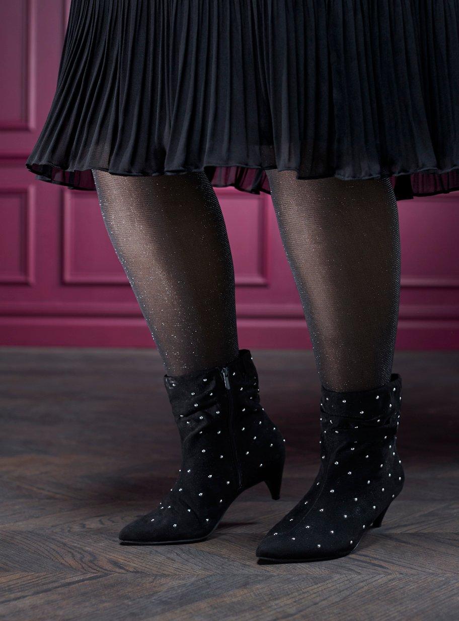 Black Faux Suede Studded Kitten Heel Bootie (WW), BLACK, hi-res