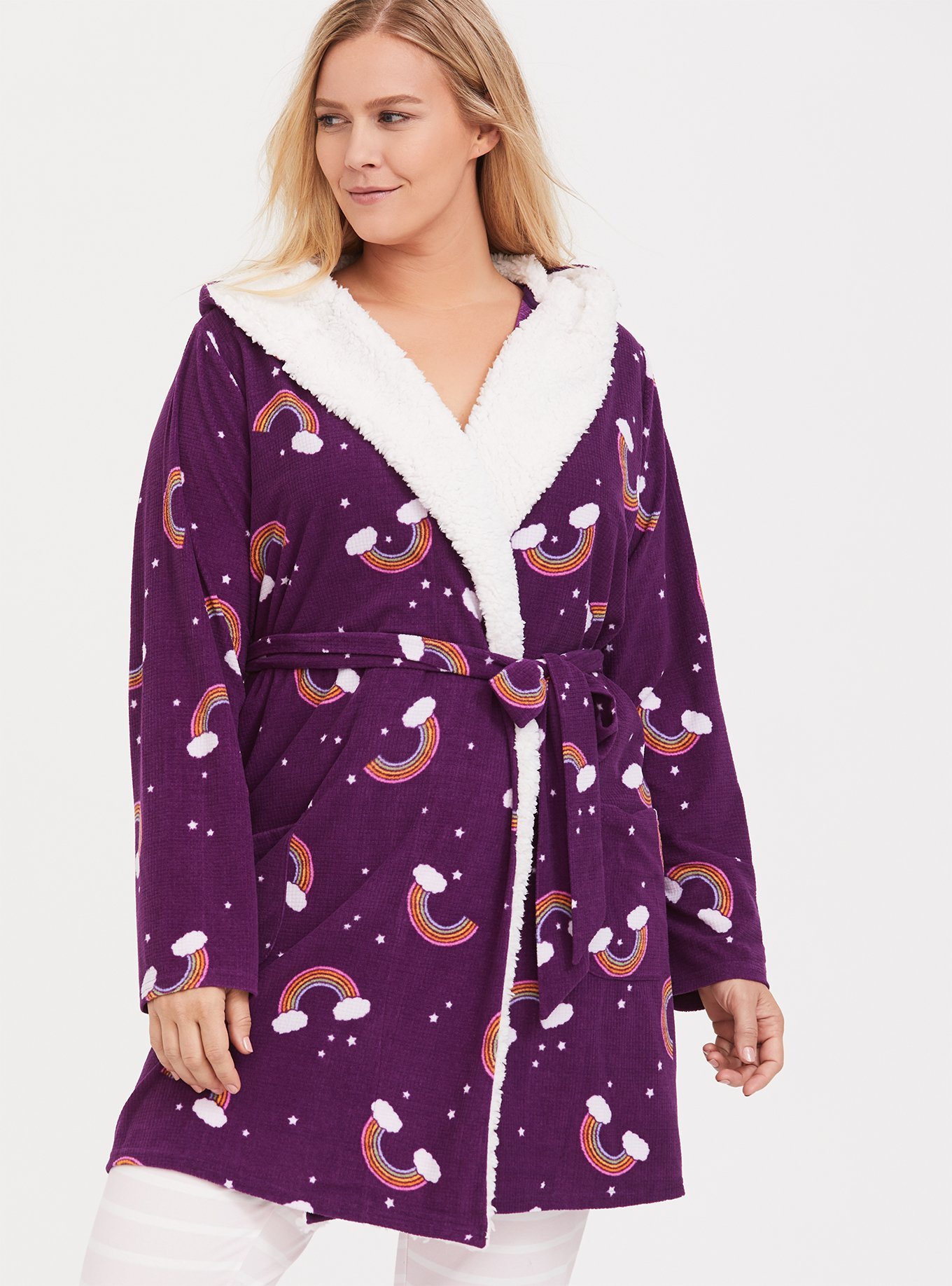 Plus Size - Purple Rainbow Waffle Fleece Sleep Robe - Torrid