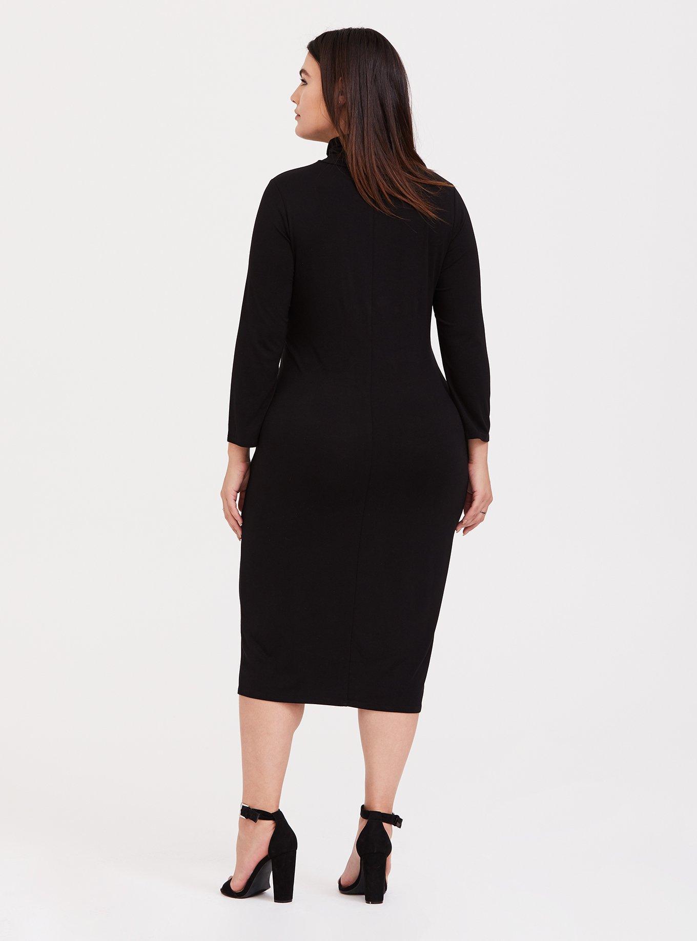 Plus Size - Black Jersey Turtleneck Bodycon Midi Dress - Torrid