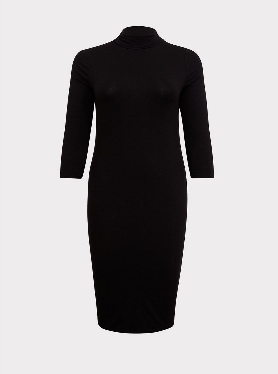 Plus Size - Black Jersey Turtleneck Bodycon Midi Dress - Torrid