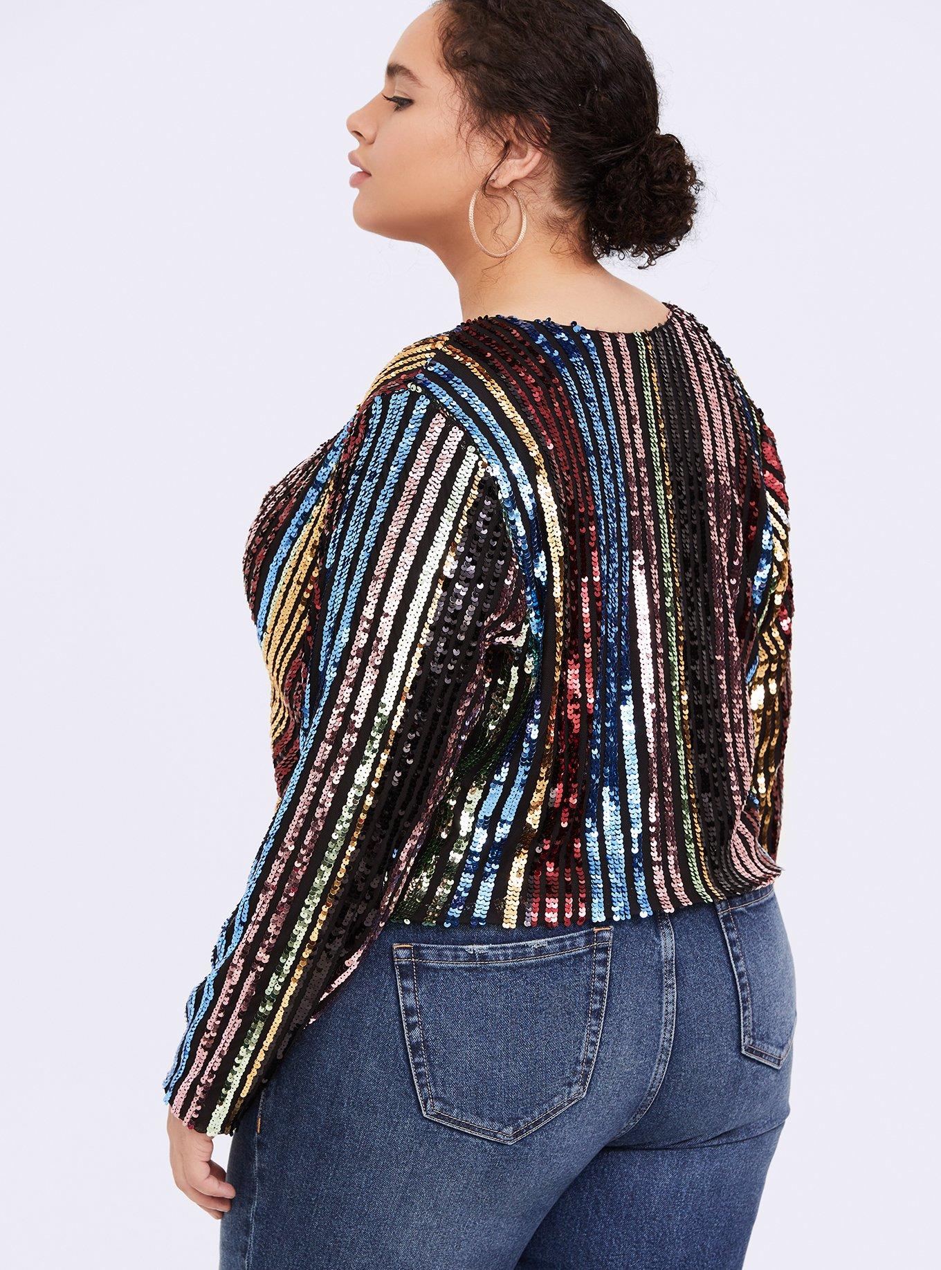 Plus Size - Multi Color Rainbow Sequin Statement Blazer - Torrid