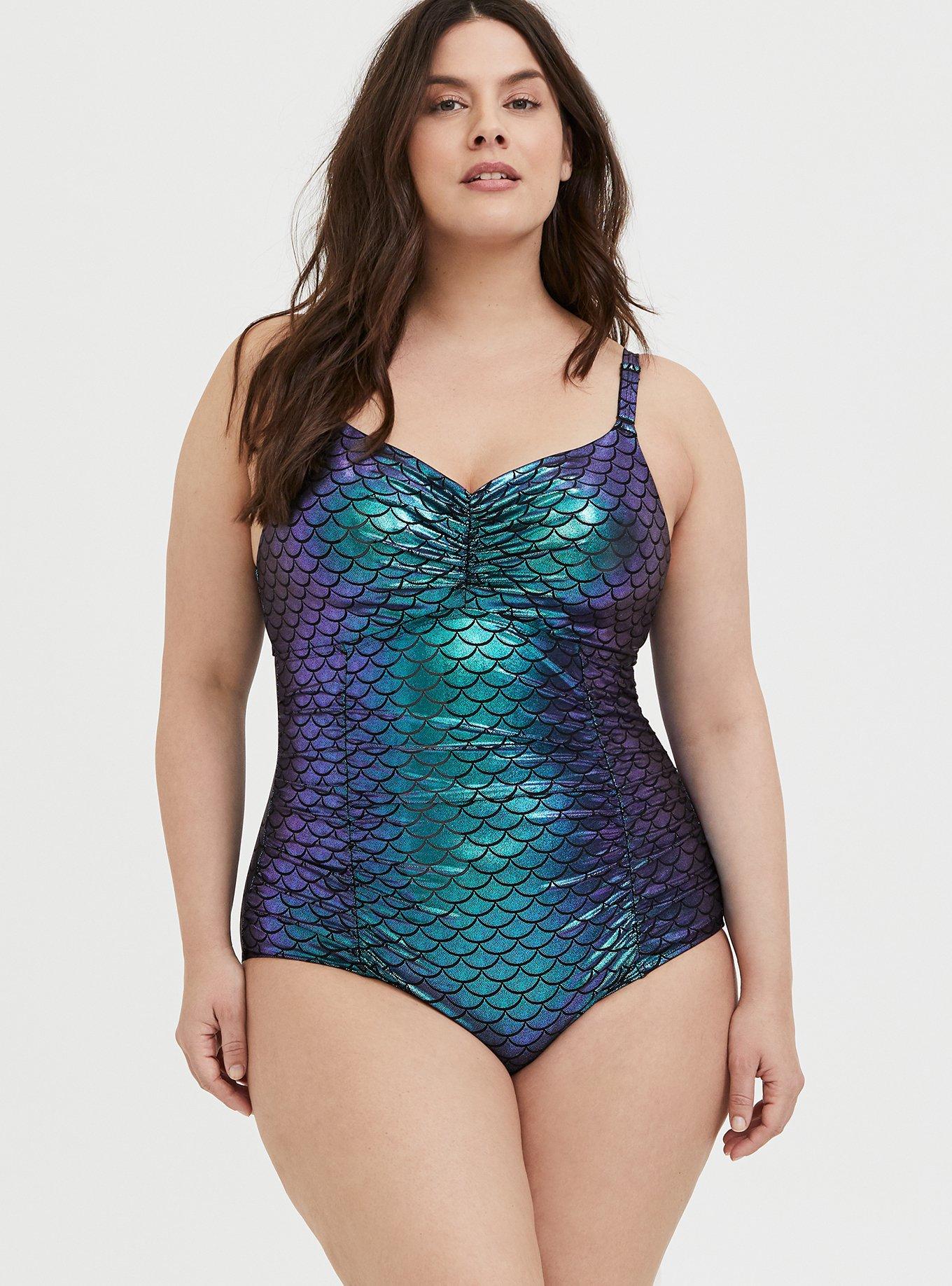 Plus Size - Green Iridescent Mermaid Everyday Wire-Free One-Piece