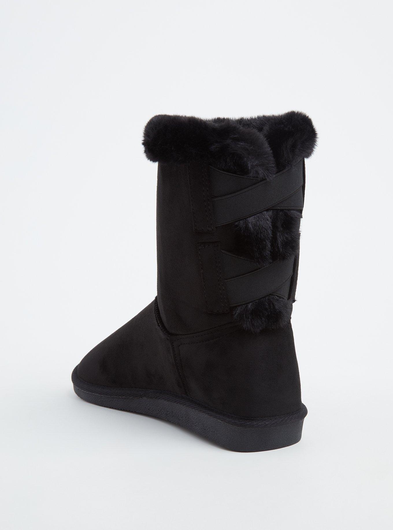 Faux Fur Lined Strappy Back Bootie (WW), BLACK, alternate