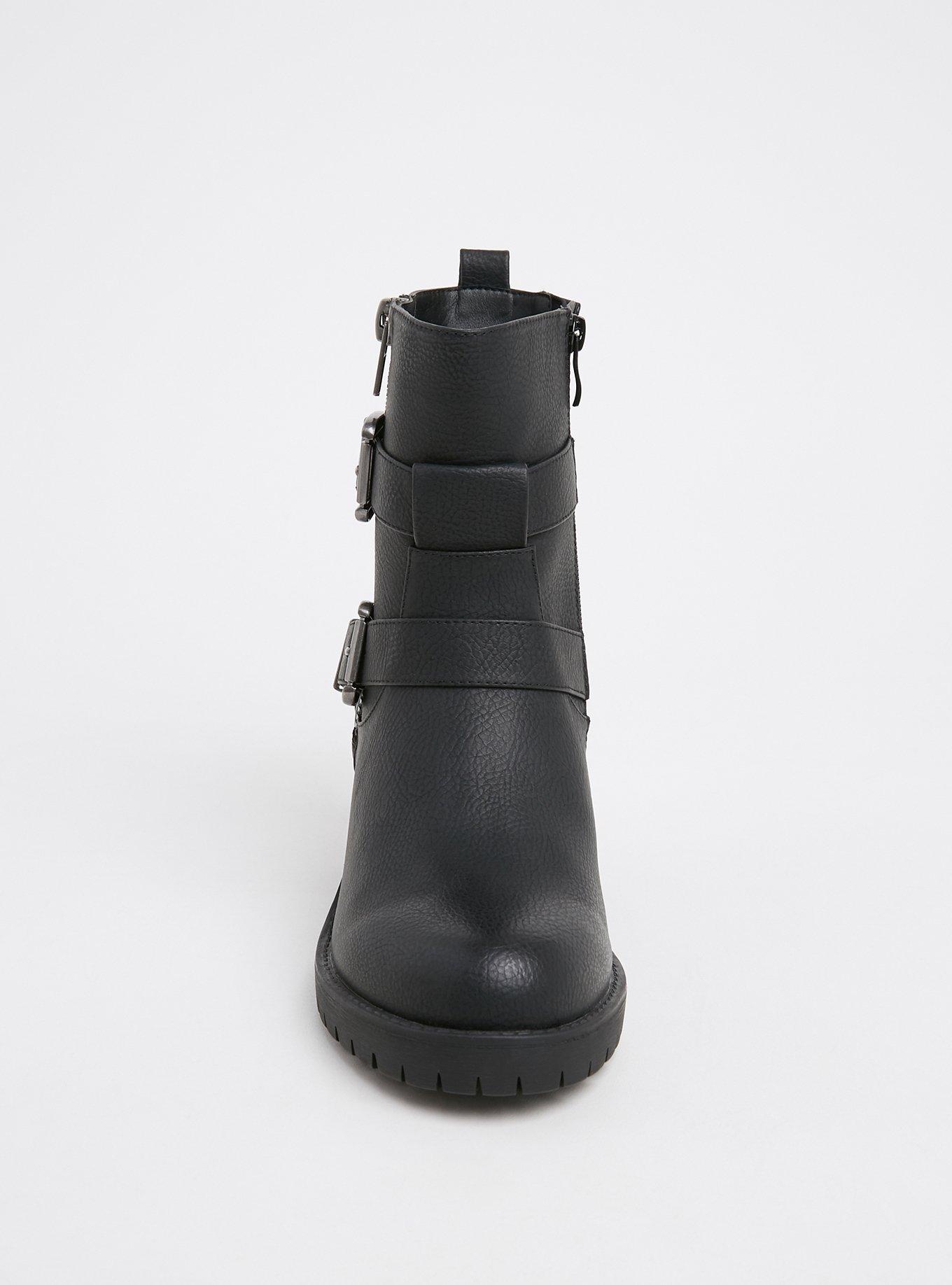 Plus Size Lug Sole Moto Bootie (WW), BLACK, alternate