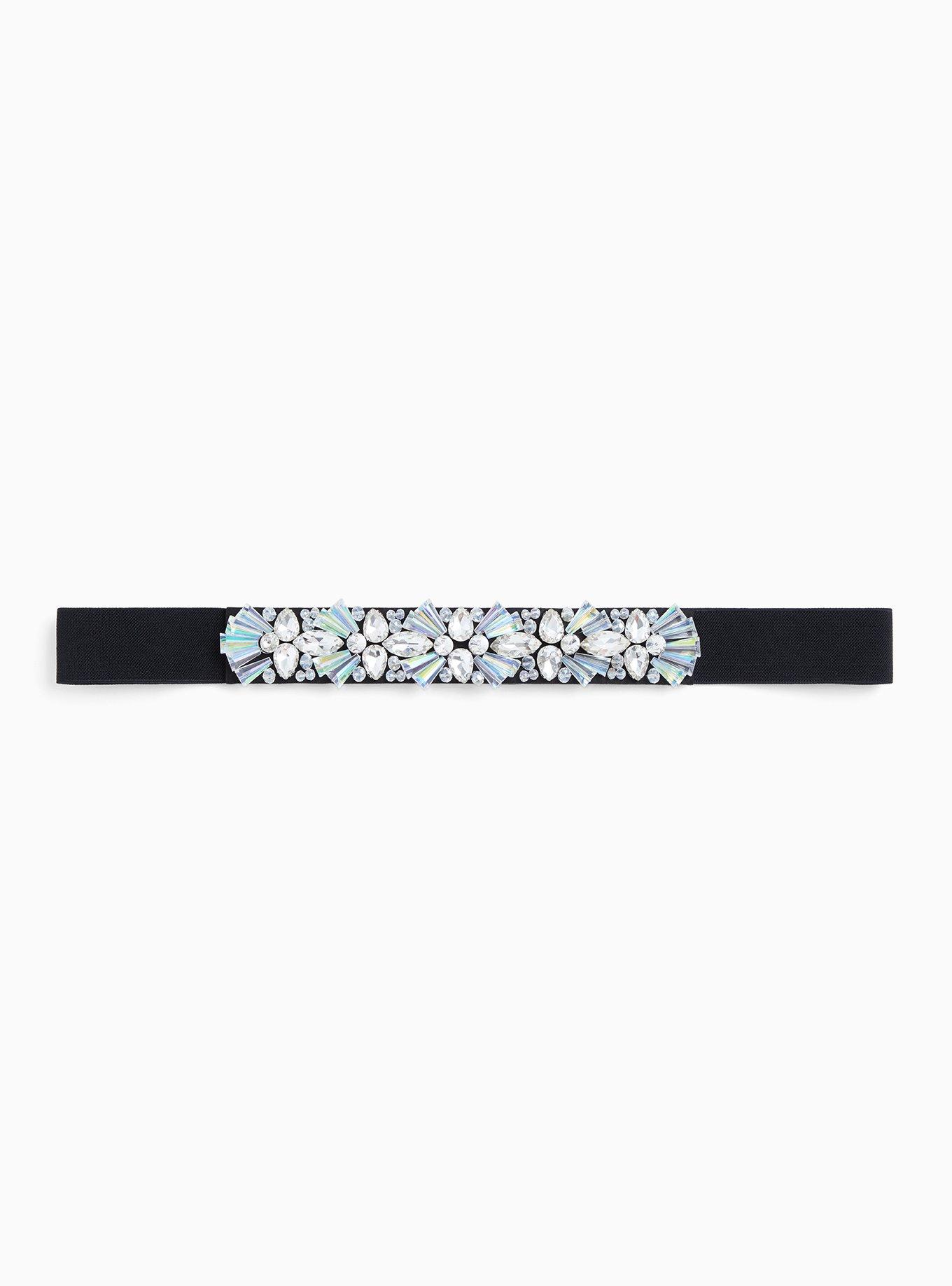 Black Embellished Rhinestone Waist Belt, BLACK, hi-res