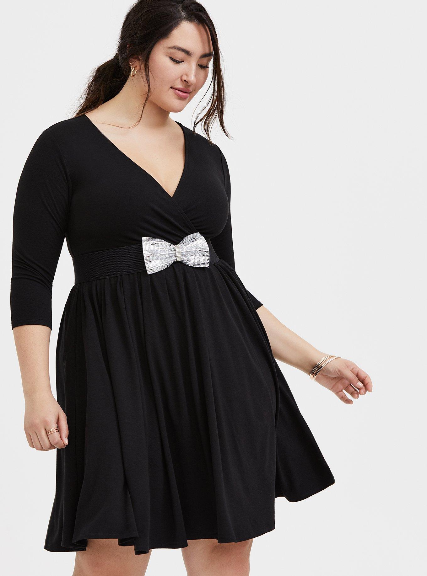 Plus Size Black Silver Tone Rhinestone Bow Stretch Belt Torrid