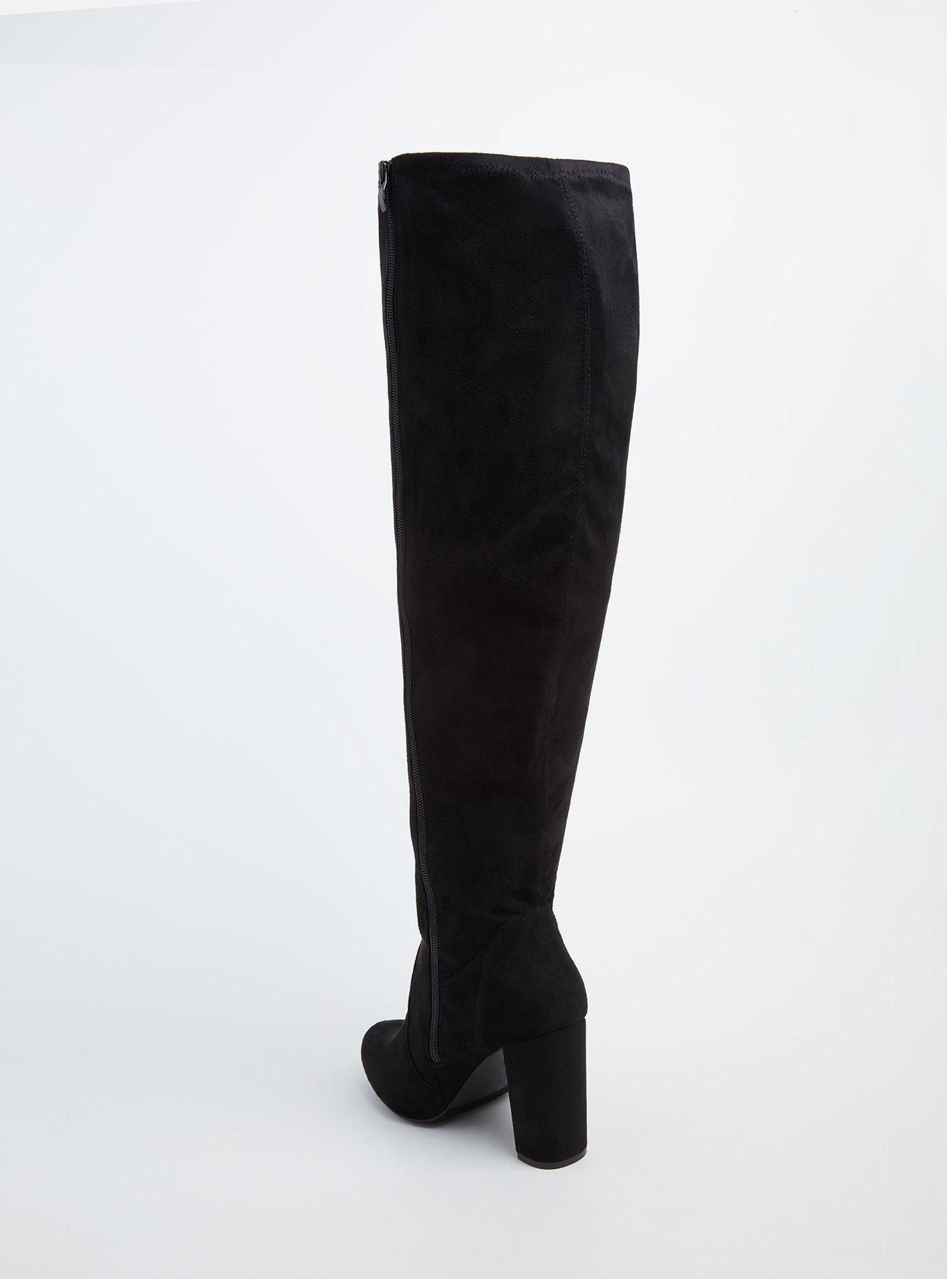 Black Faux Suede Stretch Corset Over-the-Knee Boot (WW), BLACK, alternate