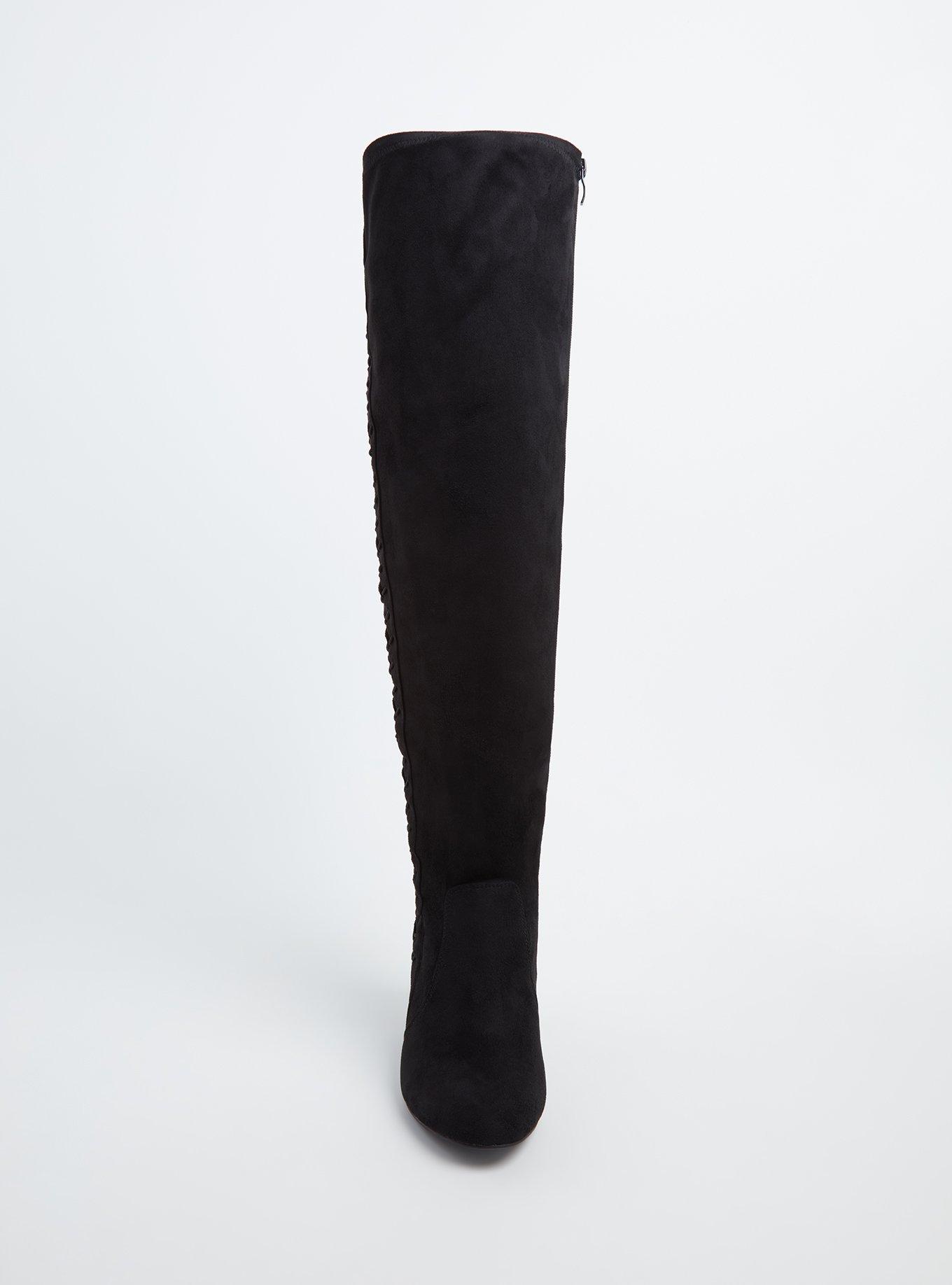 Black Faux Suede Stretch Corset Over-the-Knee Boot (WW), BLACK, alternate