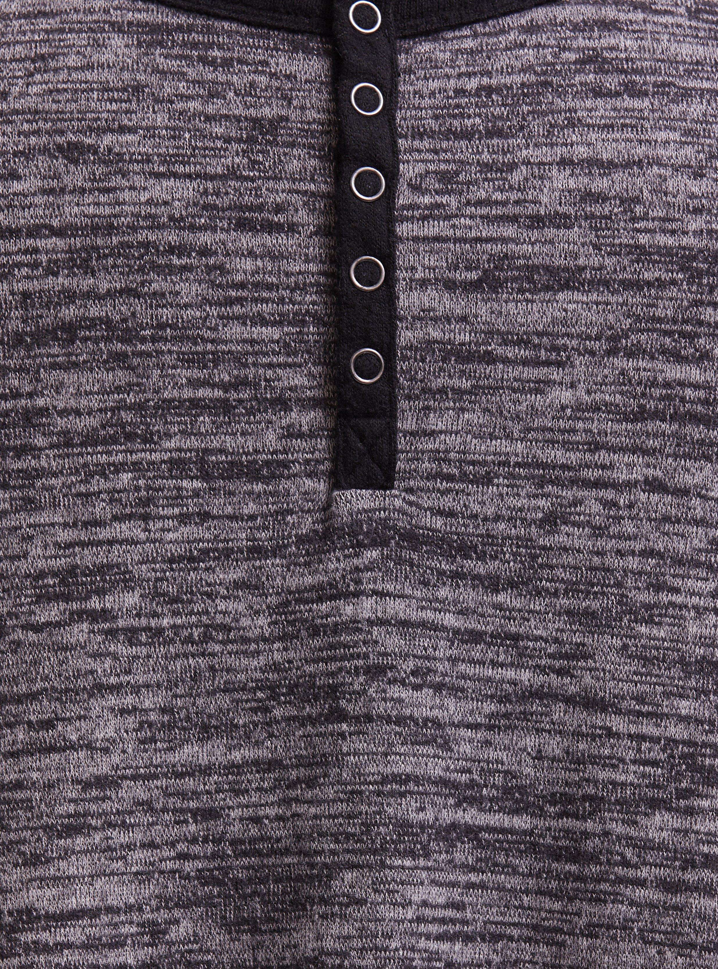 Plus Size Super Soft Plush Snap Henley Long Sleeve Raglan Tee, DEEP BLACK, alternate