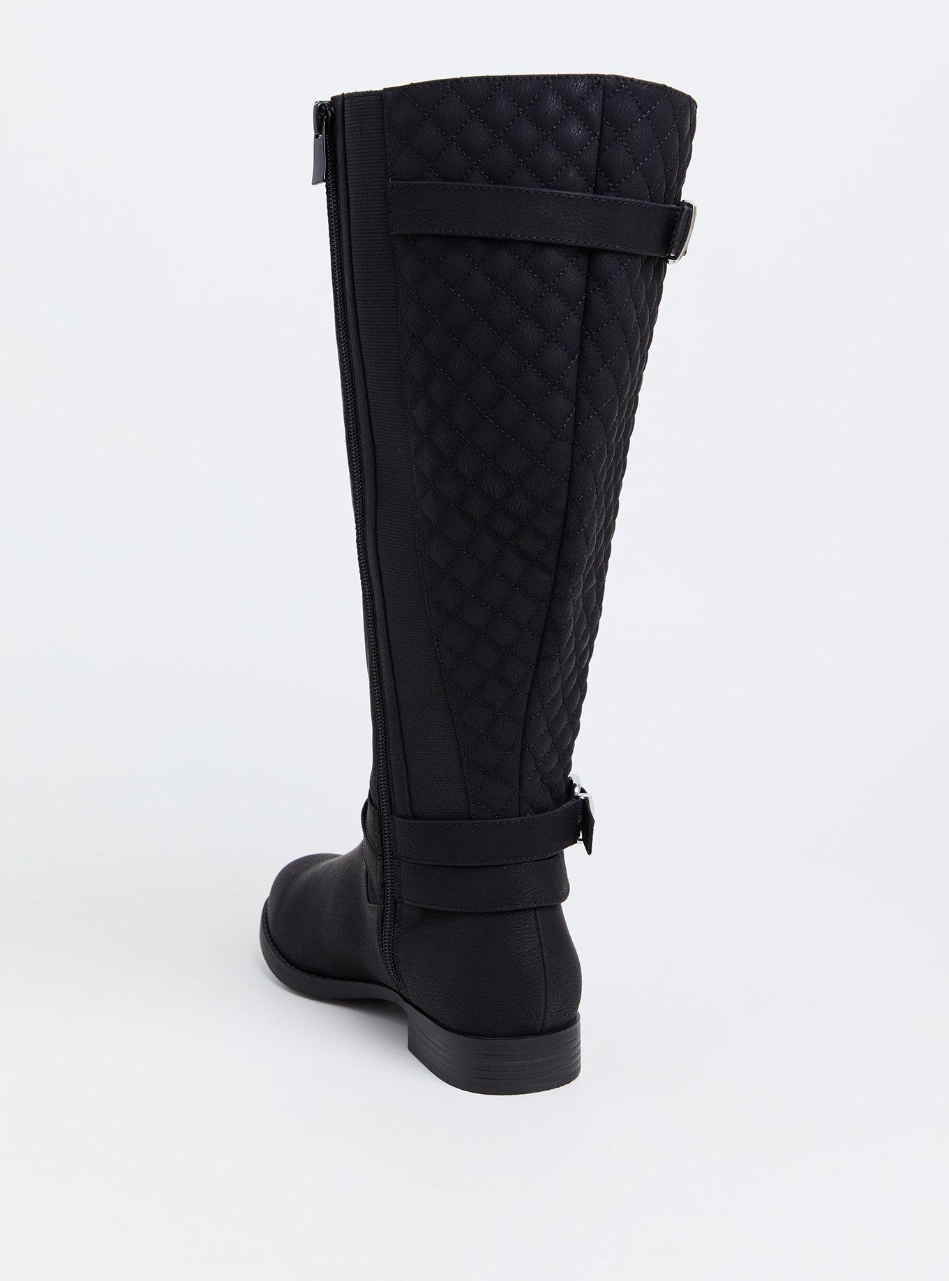 Plus Size Quilted Buckle Knee-High Boot (WW), BLACK, alternate