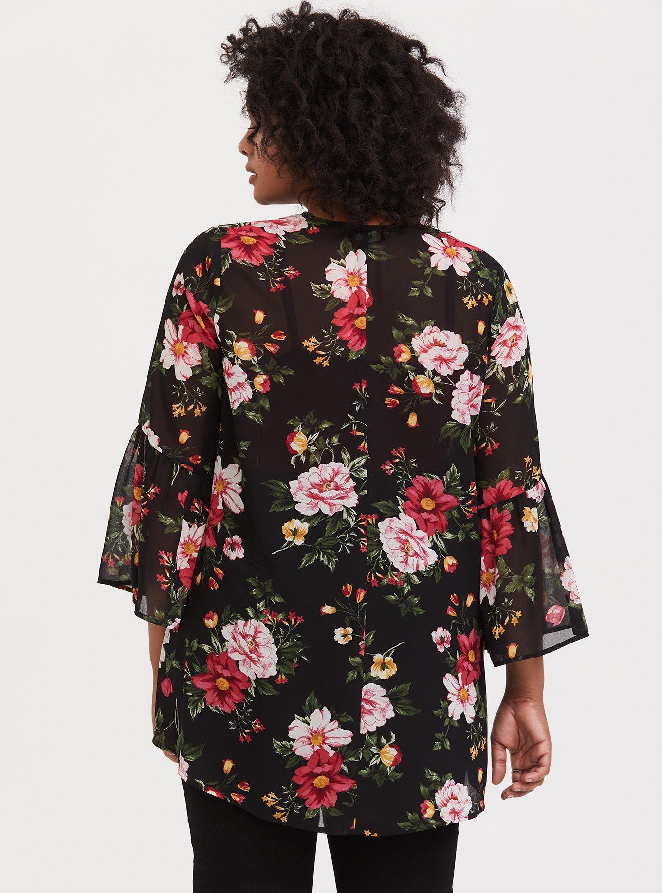 Black Floral Chiffon Kimono, FLORAL BLACK, alternate