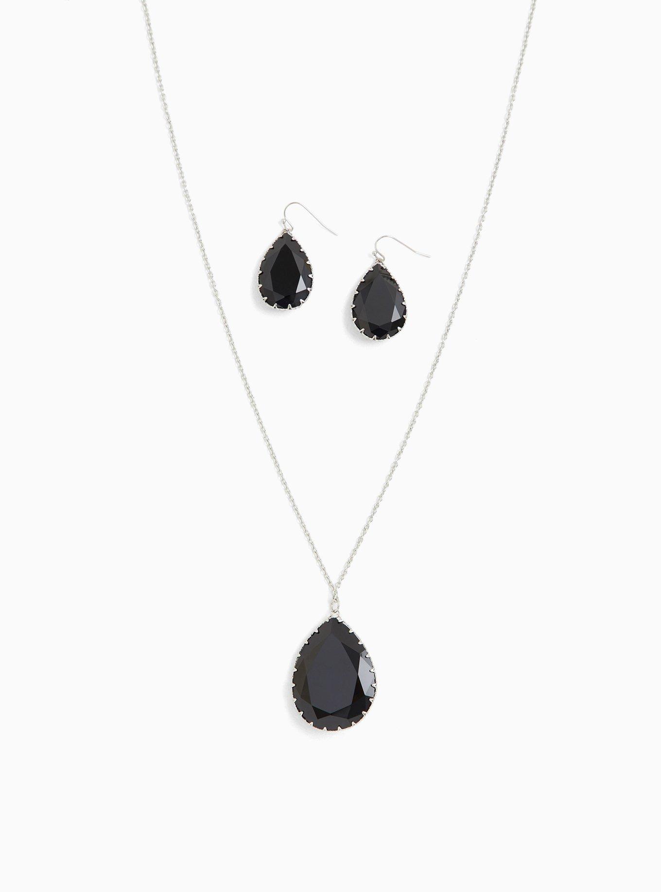 Silver-Tone Teardrop Necklace & Earrings Set, , alternate