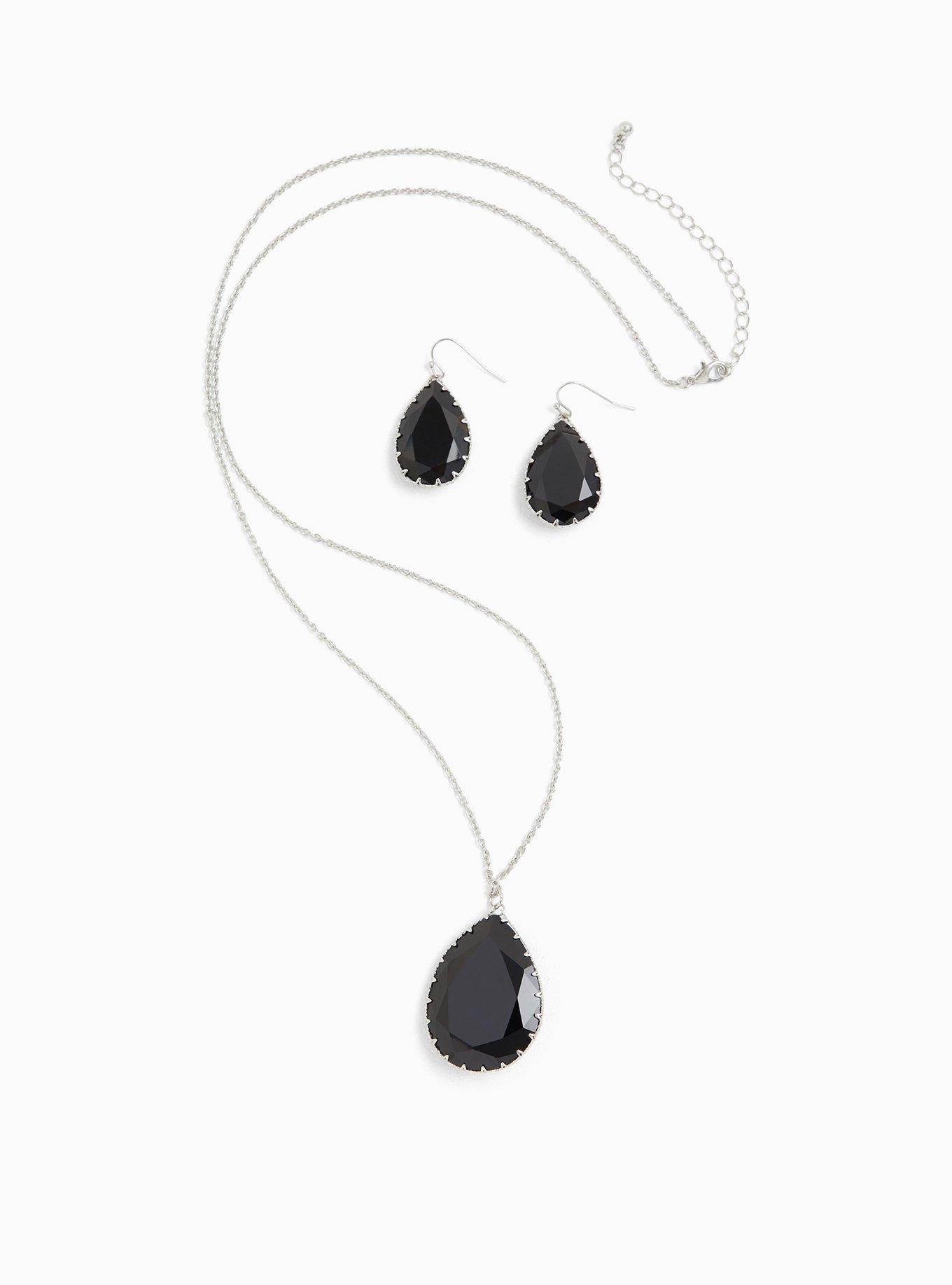 Silver-Tone Teardrop Necklace & Earrings Set, , hi-res