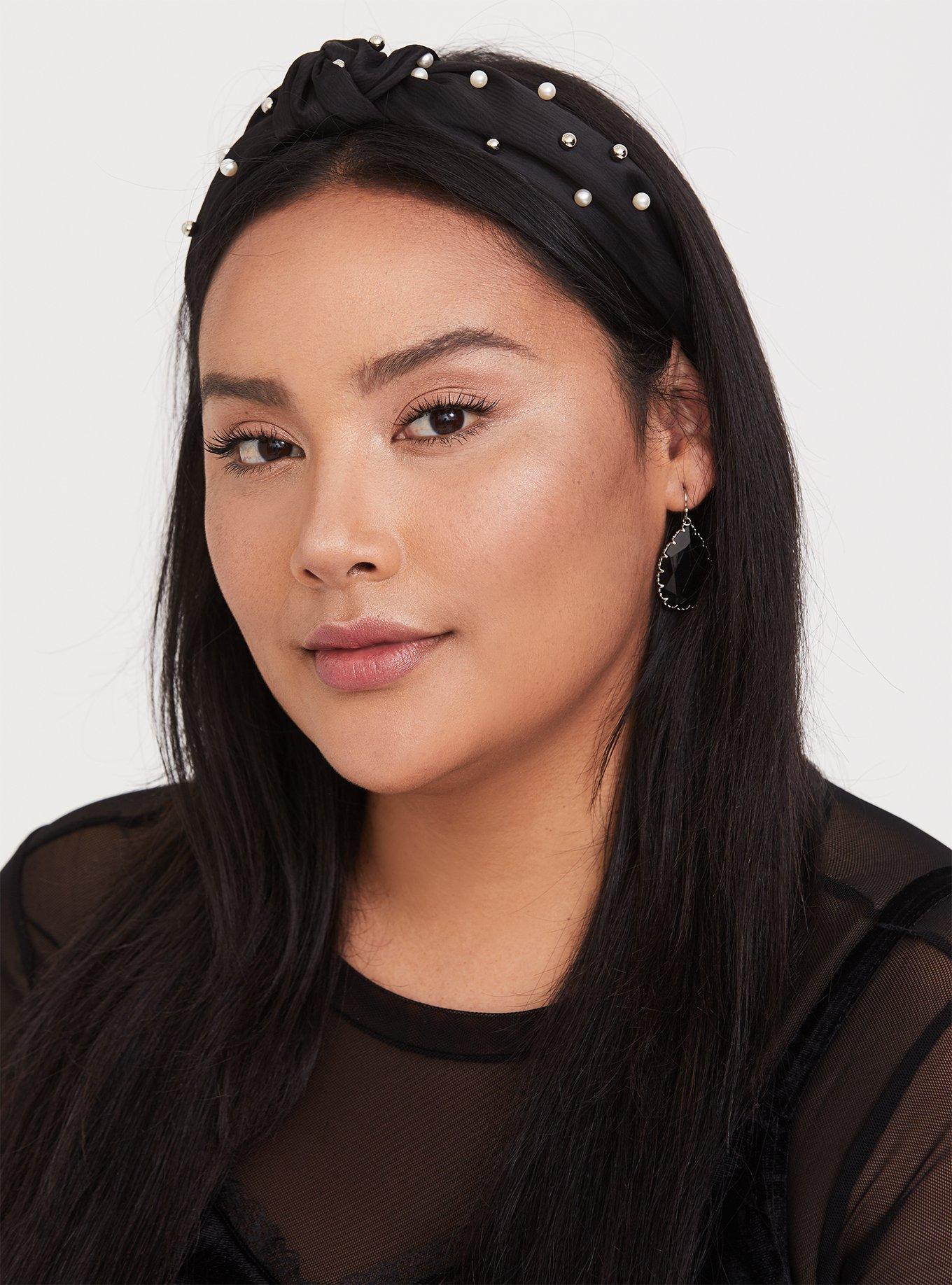 Plus Size Black Faux Pearl TopKnot Headband Torrid