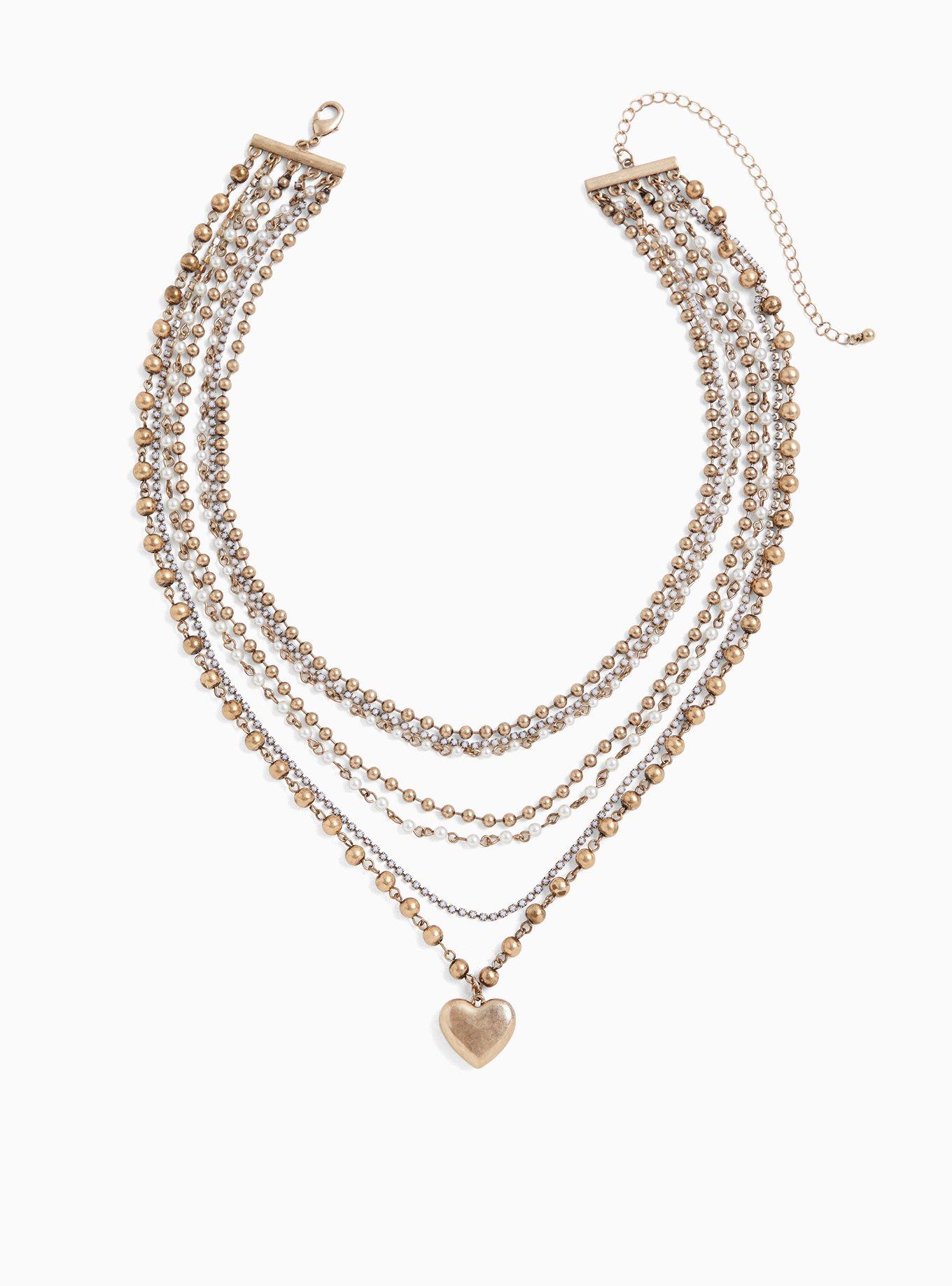 Plus Size - Gold-Tone Beaded Heart Pendant Layered Necklace - Torrid