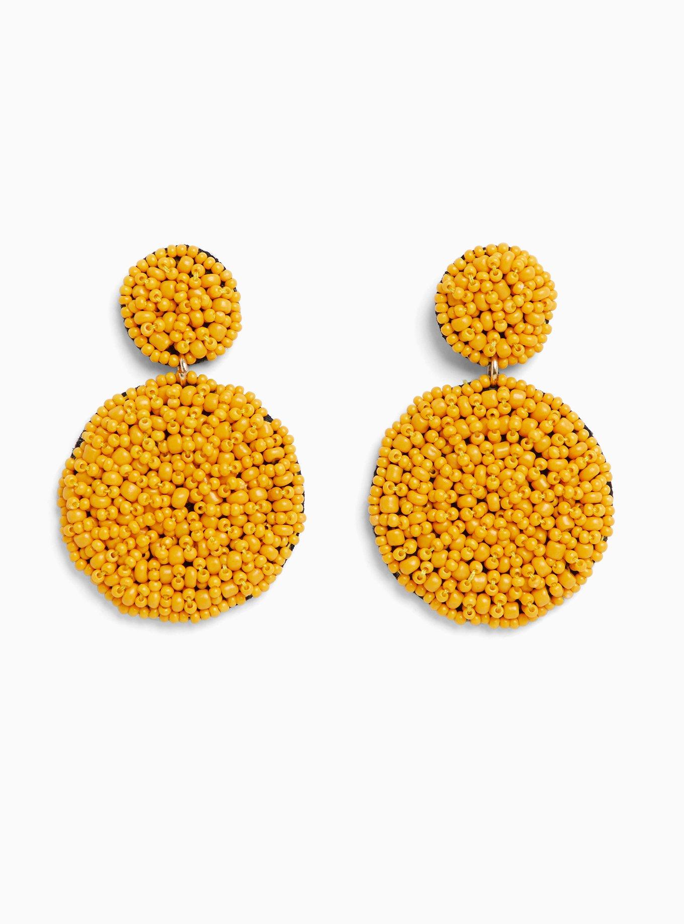 Mustard Yellow Seed Bead Earrings, , hi-res