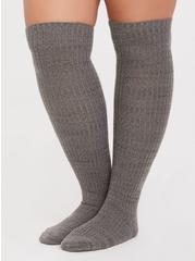 Plus Size 2 Pack Cable Knit Knee-High Sock, BLACK GREY, hi-res