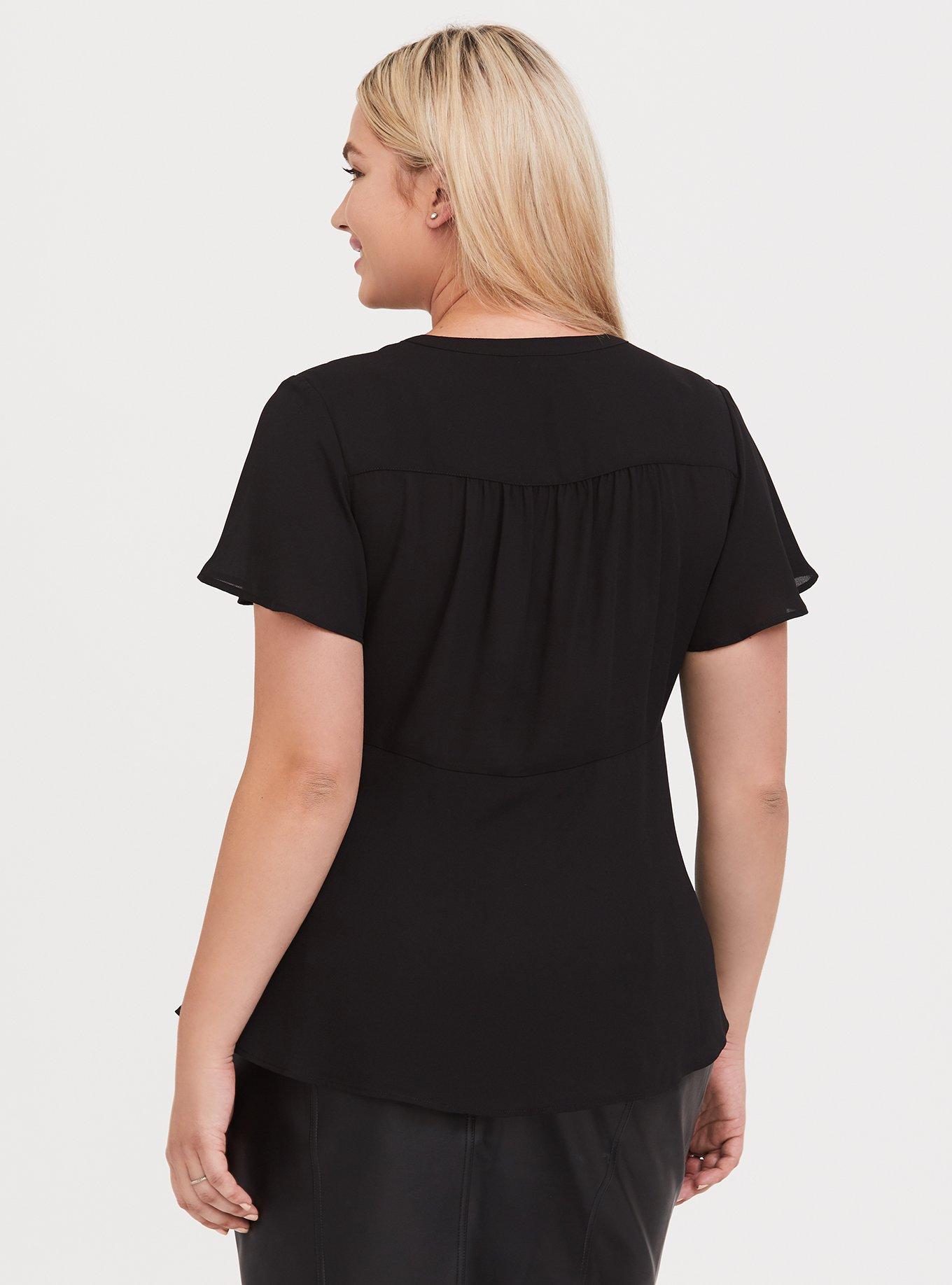 Georgette Tie-Front Flutter Sleeve Blouse, DEEP BLACK, alternate