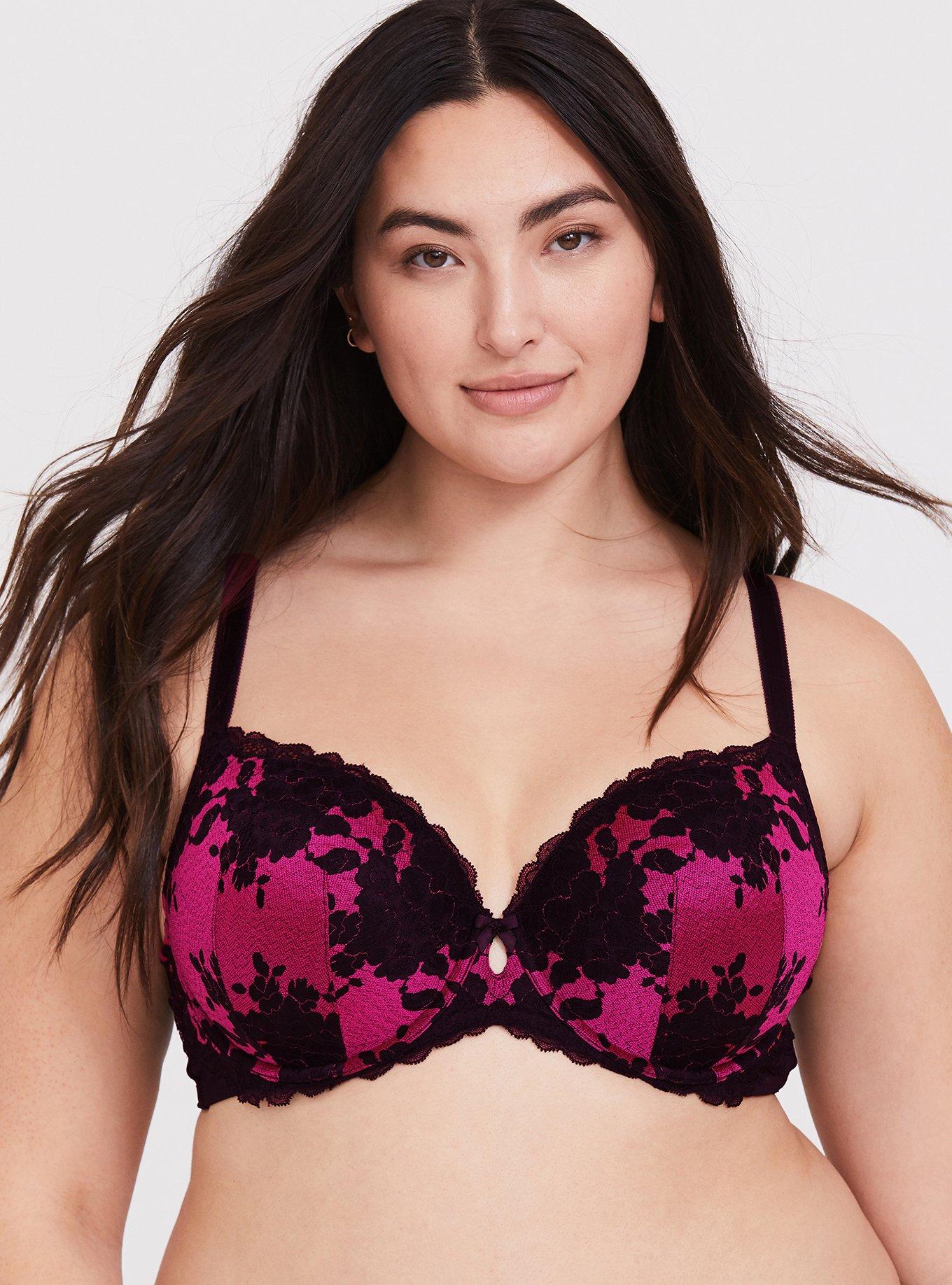 Hot Pink Microfiber & Black Lace T-Shirt Bra, , hi-res