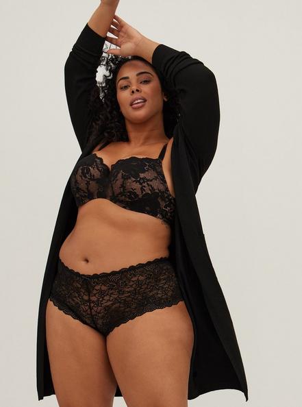 Plus Size Full-Coverage Balconette Lightly Lined Exploded Floral Lace 360° Back Smoothing™ Bra, RICH BLACK ROEBUCK BEIGE, alternate