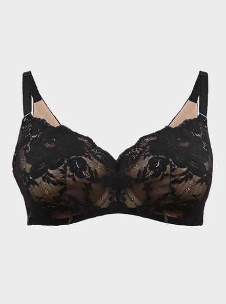 Plus Size Full-Coverage Balconette Lightly Lined Exploded Floral Lace 360° Back Smoothing™ Bra, RICH BLACK ROEBUCK BEIGE, hi-res