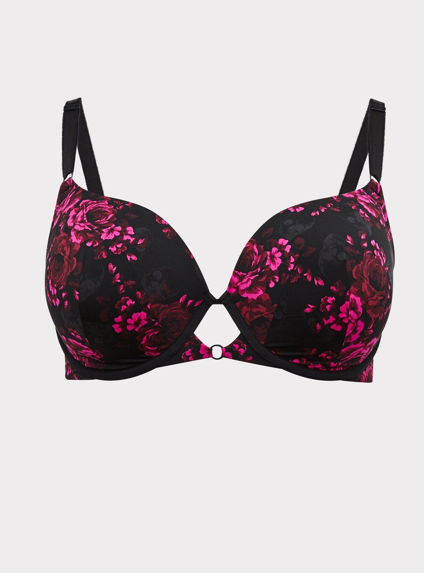 Plus Size - Black & Hot Pink Floral Skull 360° Back Smoothing™ Strappy  Push-Up T-Shirt Bra - Torrid