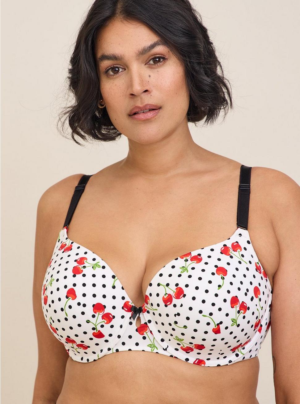 Plus Size T-Shirt Lightly Lined Print 360° Back Smoothing® Bra, BING CHERRIES WHITE, hi-res