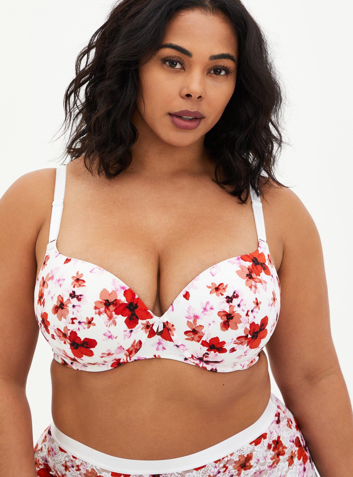 BARELY THERE 36D White Bra Blue/Red Floral Pattern
