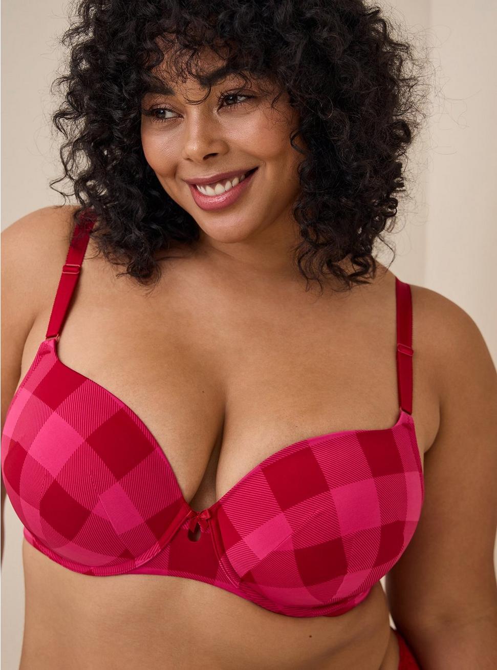 Plus Size T-Shirt Lightly Lined Print 360° Back Smoothing® Bra, TRADITIONAL BUFFALO PINK, hi-res
