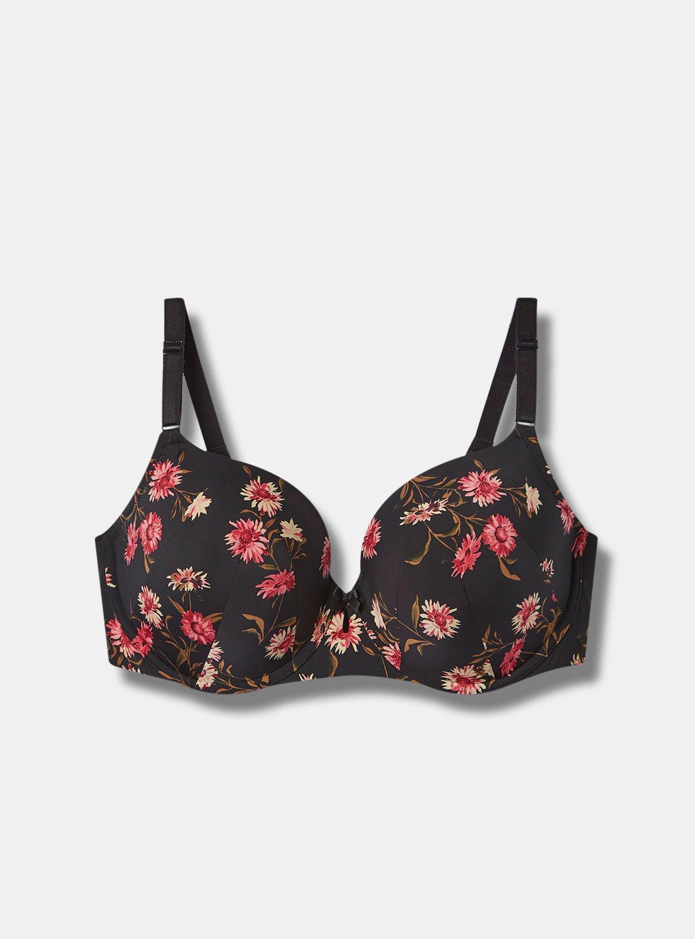 Torrid Curve Bra Size 40DD Black Red Pink Rose Floral Lace Design