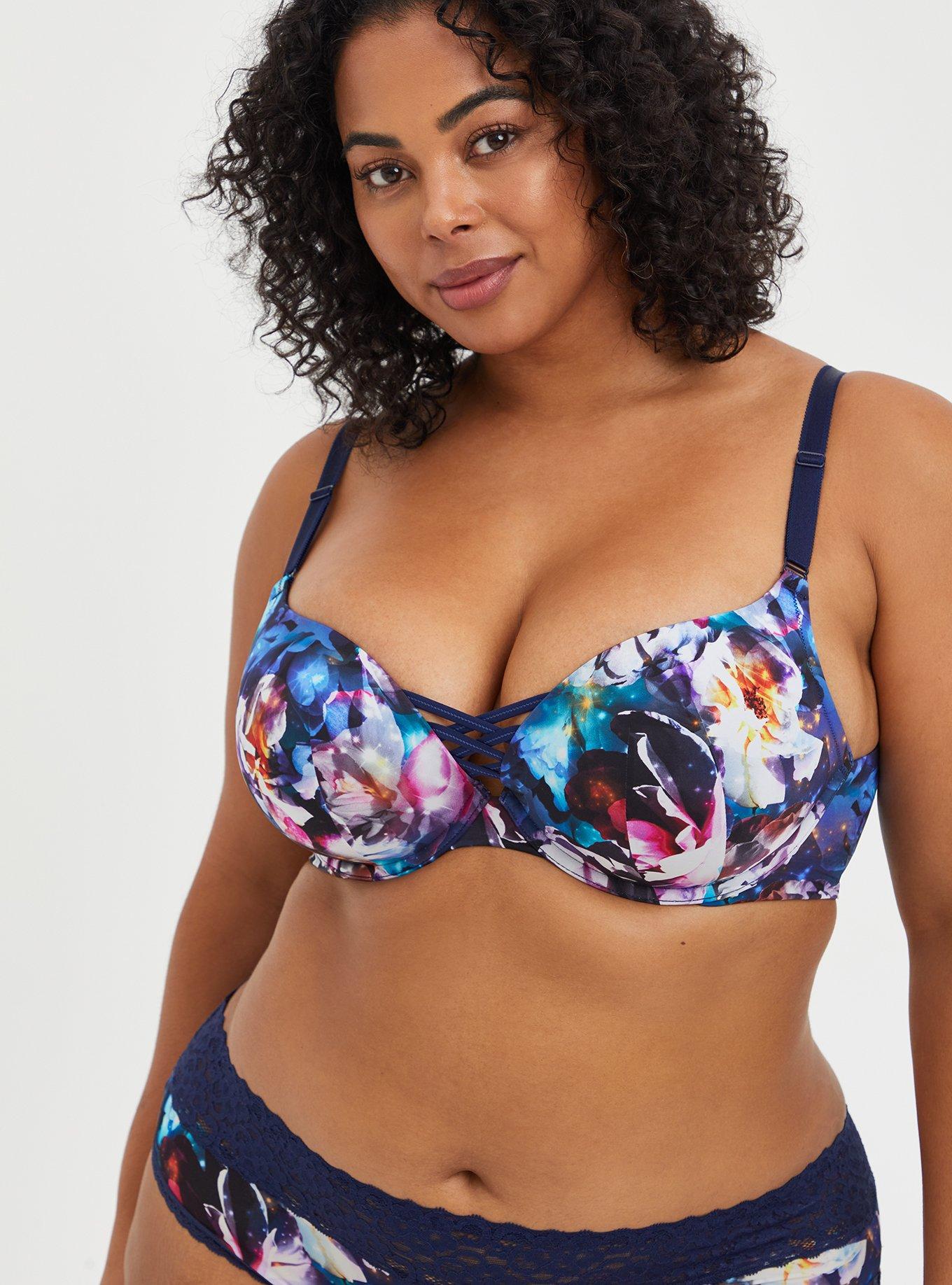 Torrid 40D 42D Plunge Push-Up Floral Lace Strappy Straight Back Bra