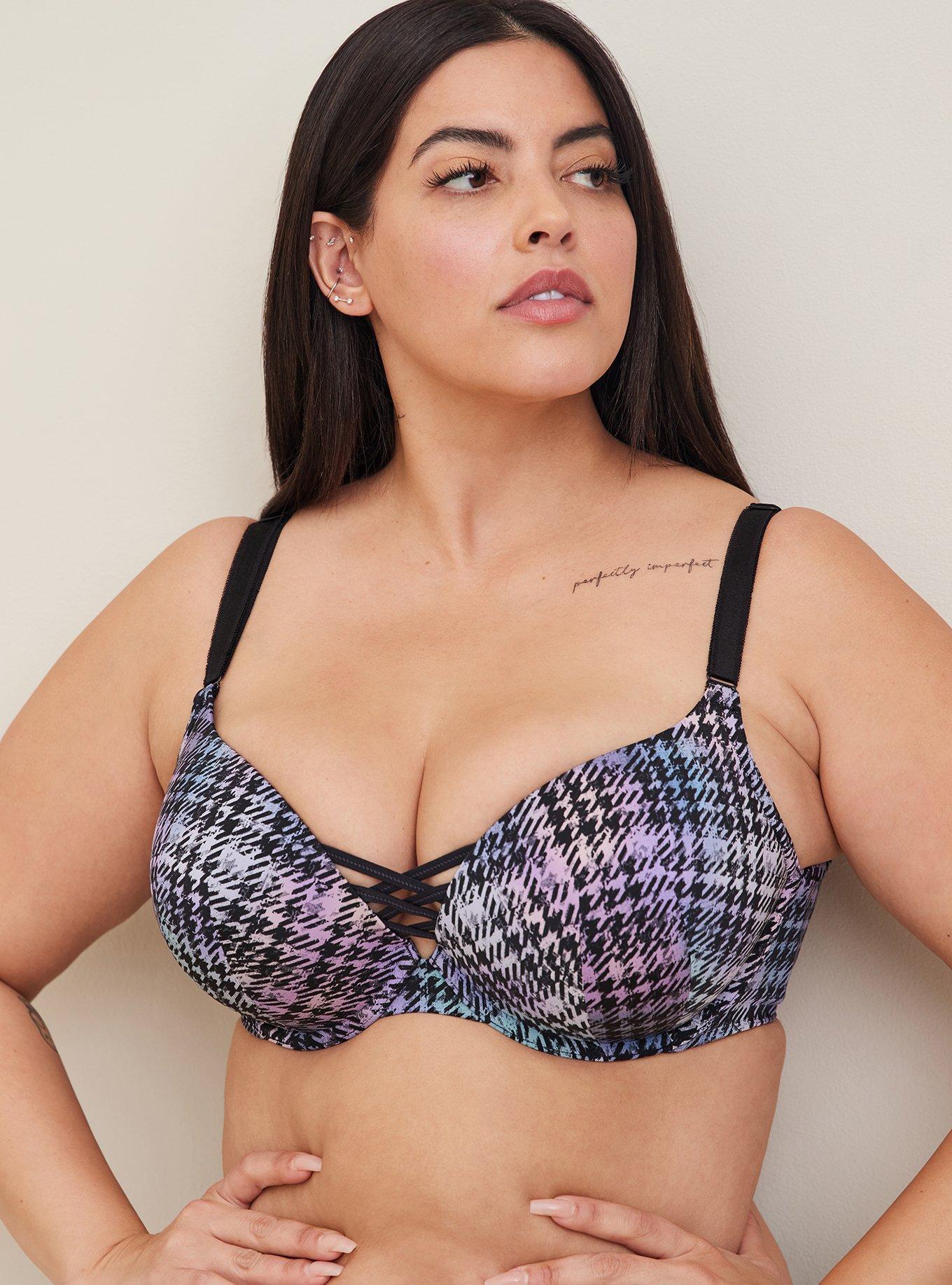 TORRID XO Plunge Push Up Longline Faux Leather Straight Back Bra