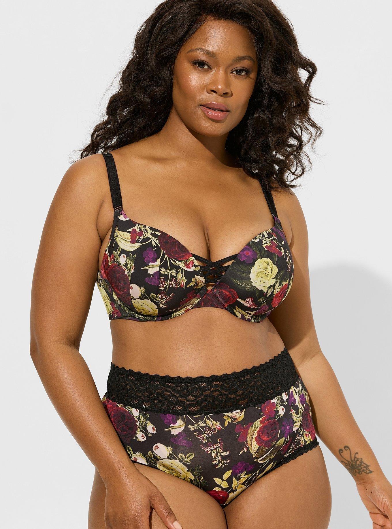 Cacique black floral lace lightly lined bra plus size 46C - $23 - From