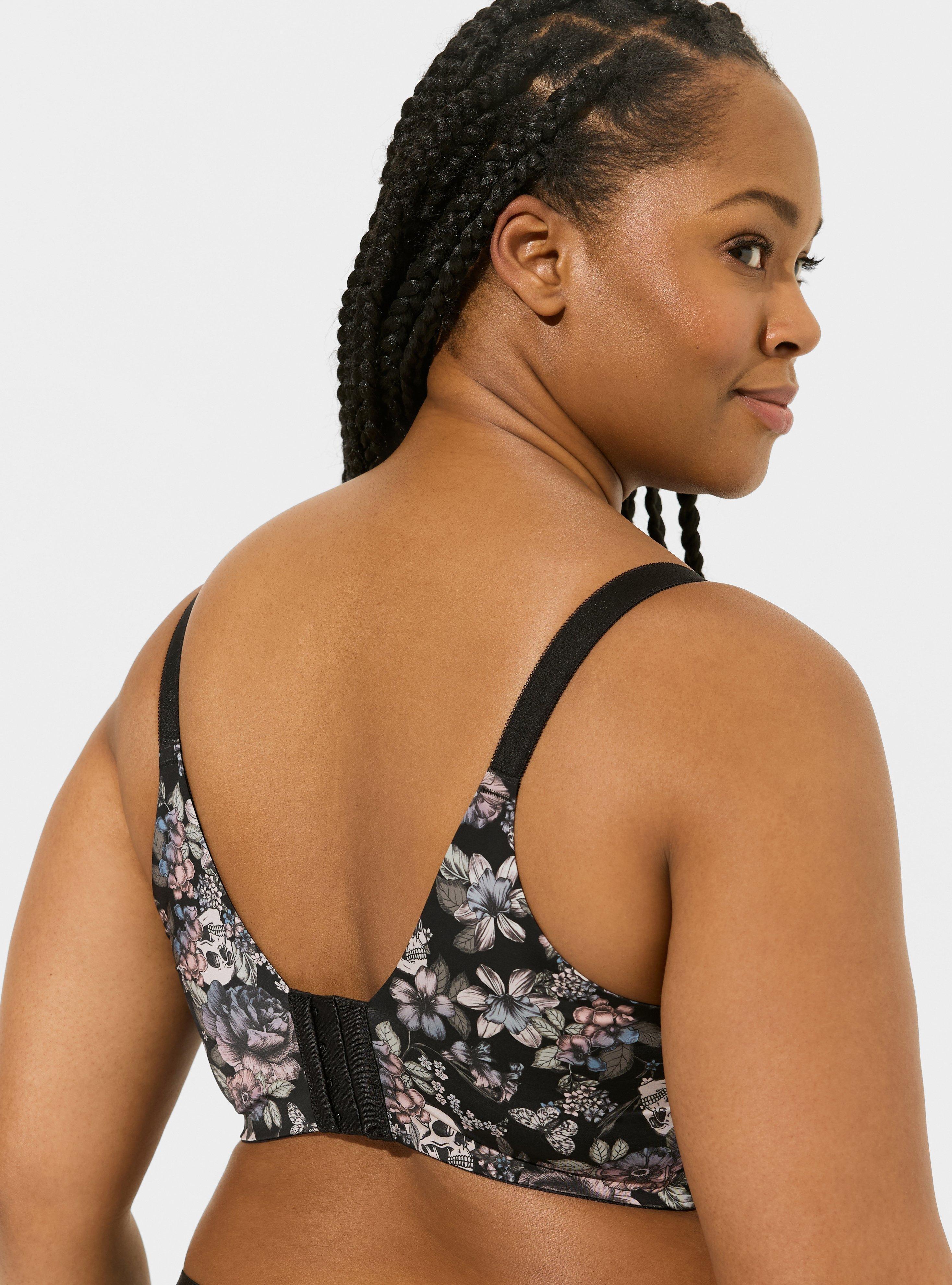 Torrid Plus 5 hot Black Foil Floral Skull Print Lace Inlay Racerback Sports Bra