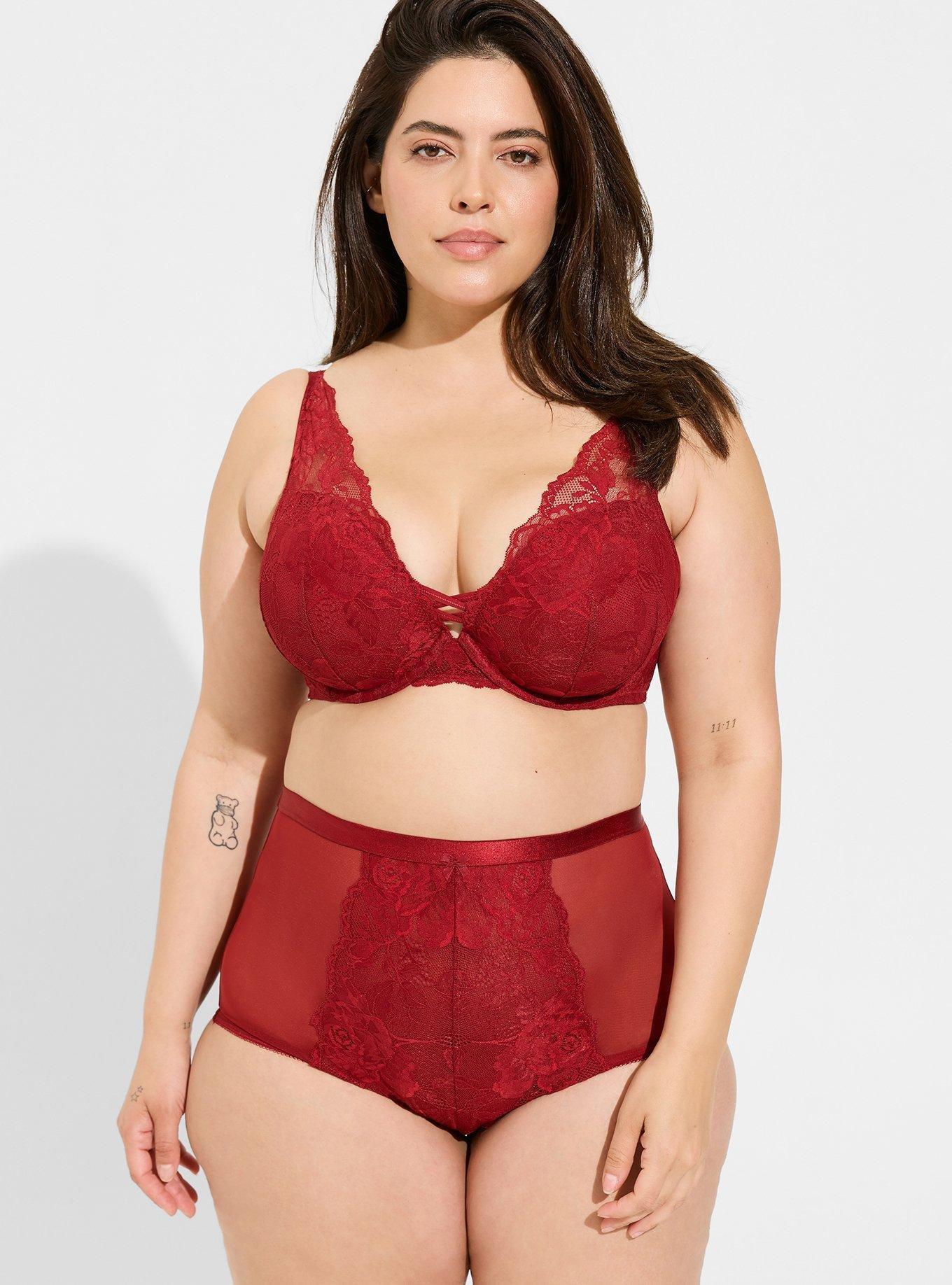 Lane Bryant Cacique Red Boost Balconette Bra 46DDD Lace Up Push Up