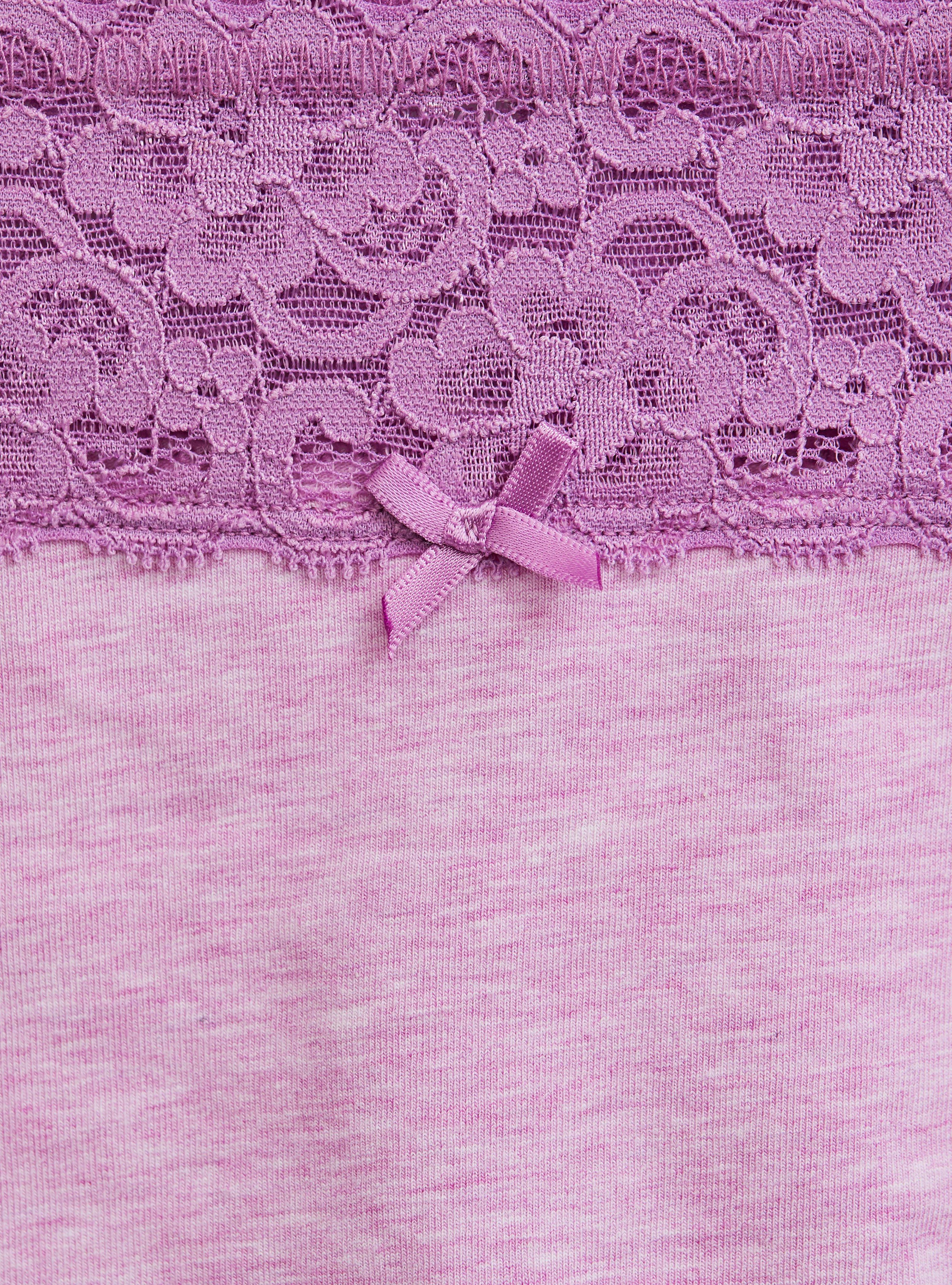 Plus Size Cotton Mid-Rise Cheeky Heather Lace Trim Panty, LAVENDER, alternate