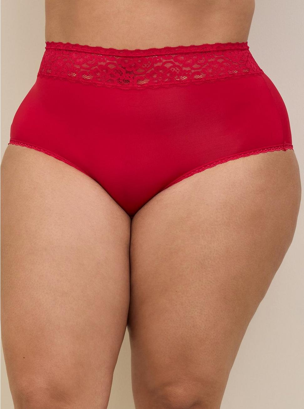 Second Skin Mid-Rise Brief Lace Trim Panty, JESTER RED, alternate