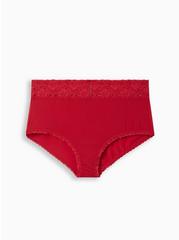 Second Skin Mid-Rise Brief Lace Trim Panty, JESTER RED, hi-res