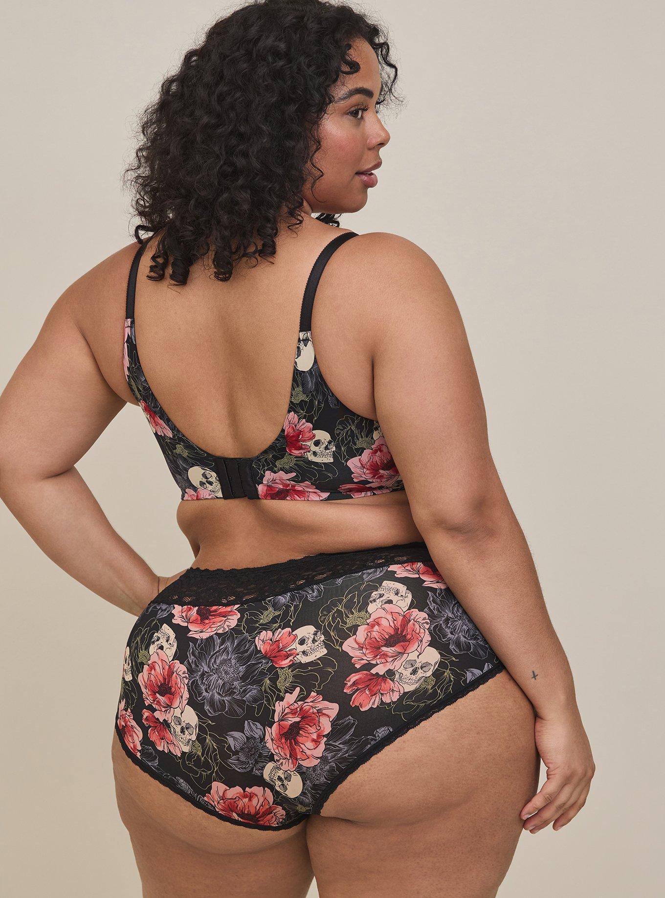 Plus Size - Cage Back Brief Panty - Lace & Microfiber Heather Grey