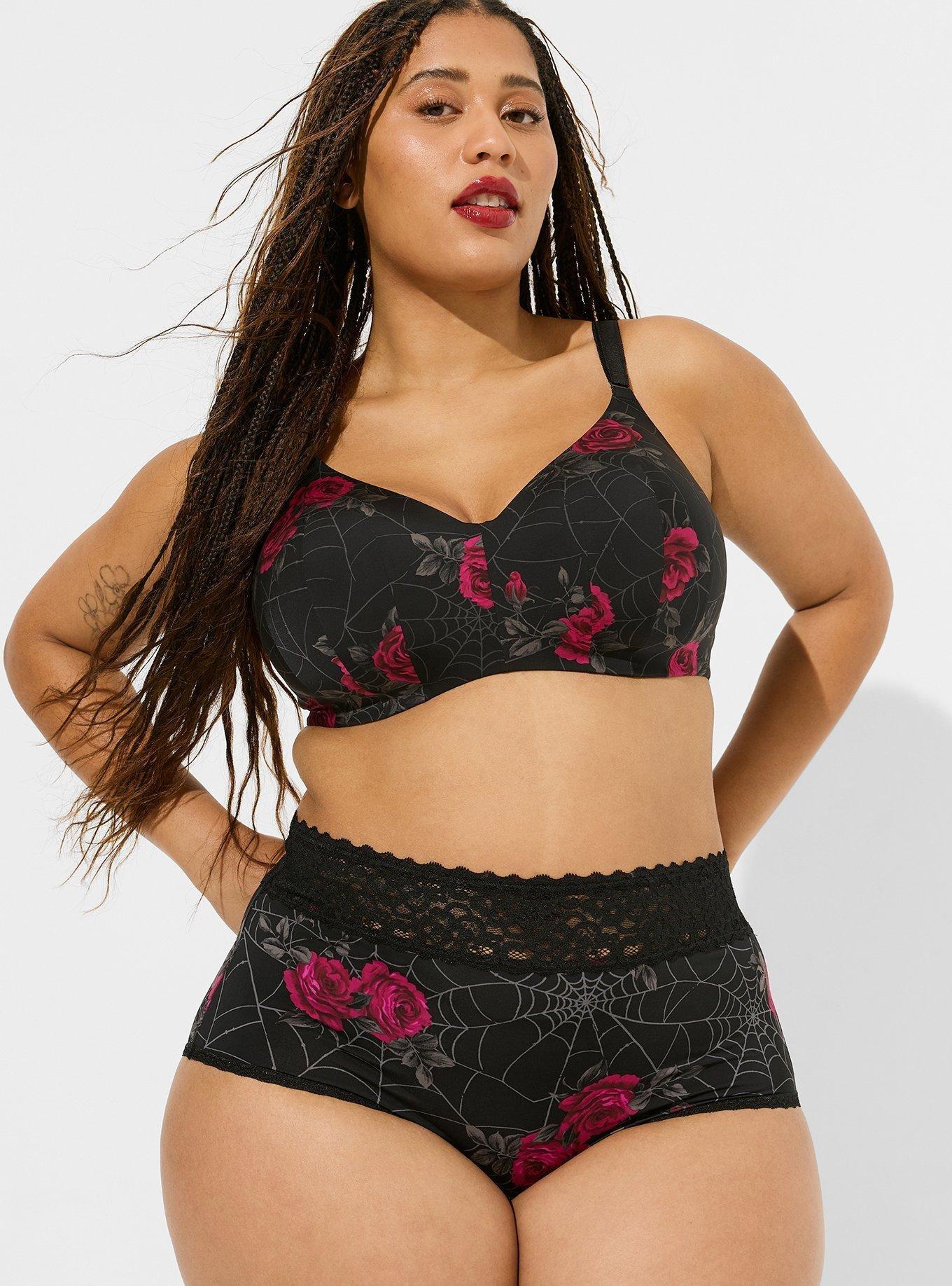 Plus Size - Shine Microfiber Wide Lace Brief Panty - Torrid