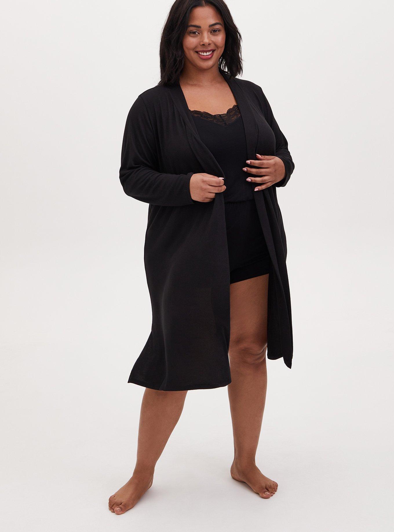 Super Soft Plush Sleep Robe, DEEP BLACK, hi-res