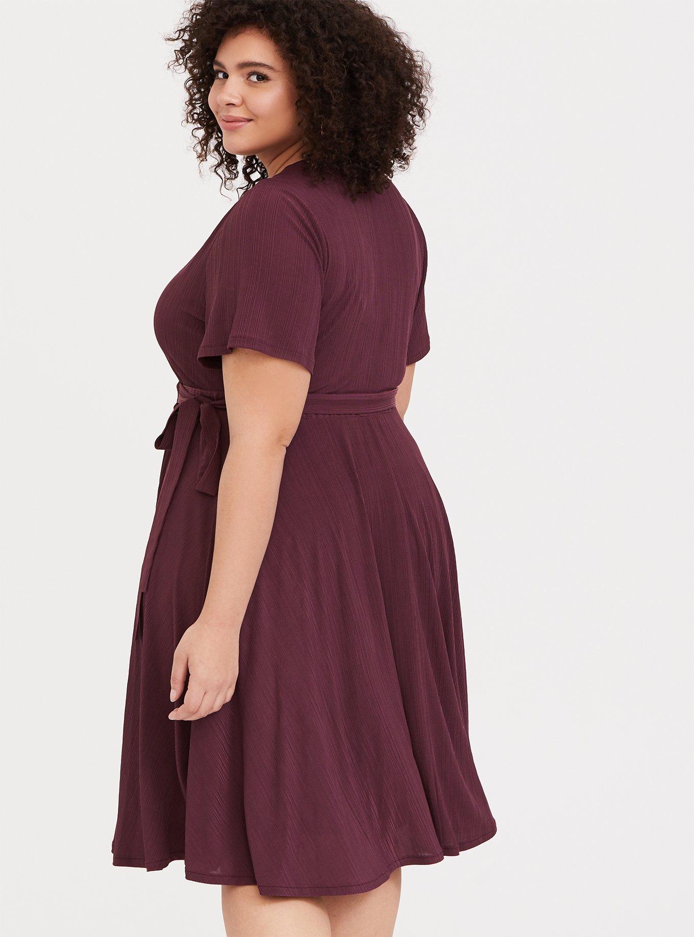 Plus Size - Dark Purple Textured Wrap Dress - Torrid