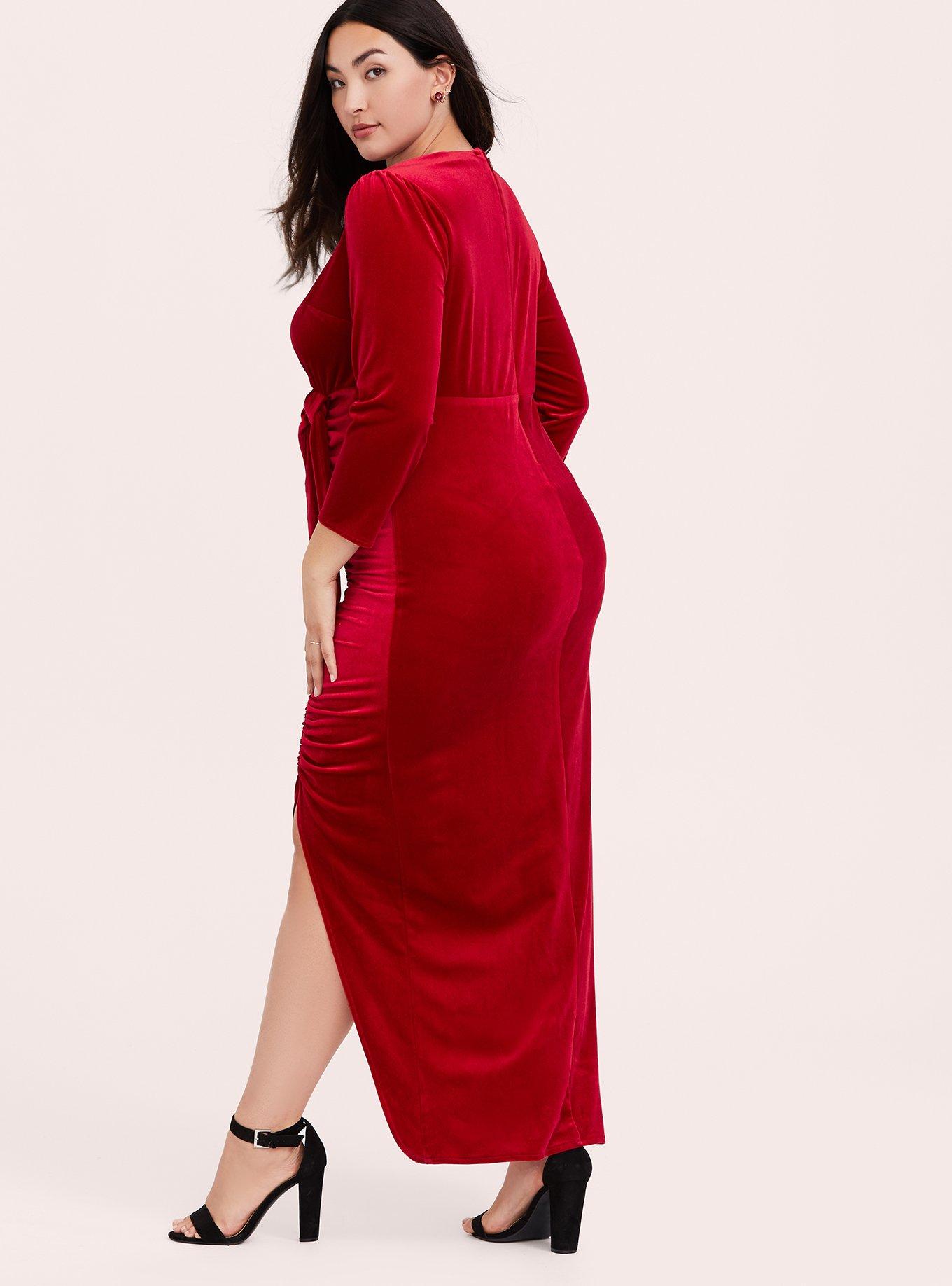 Plus Size - Maxi Velvet High Slit Dress - Torrid