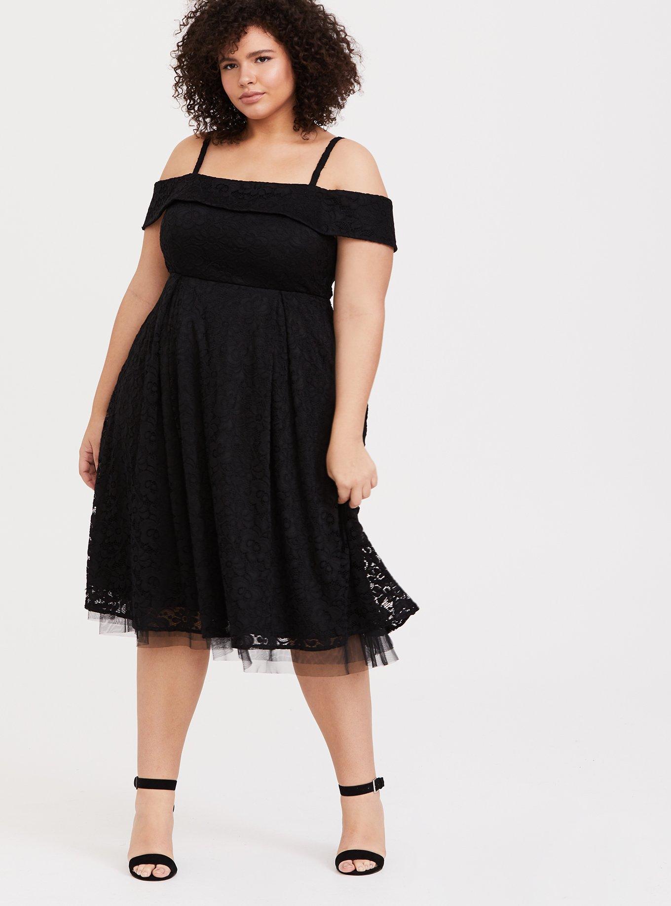 Mini Lace Off-Shoulder Skater Dress, DEEP BLACK, alternate