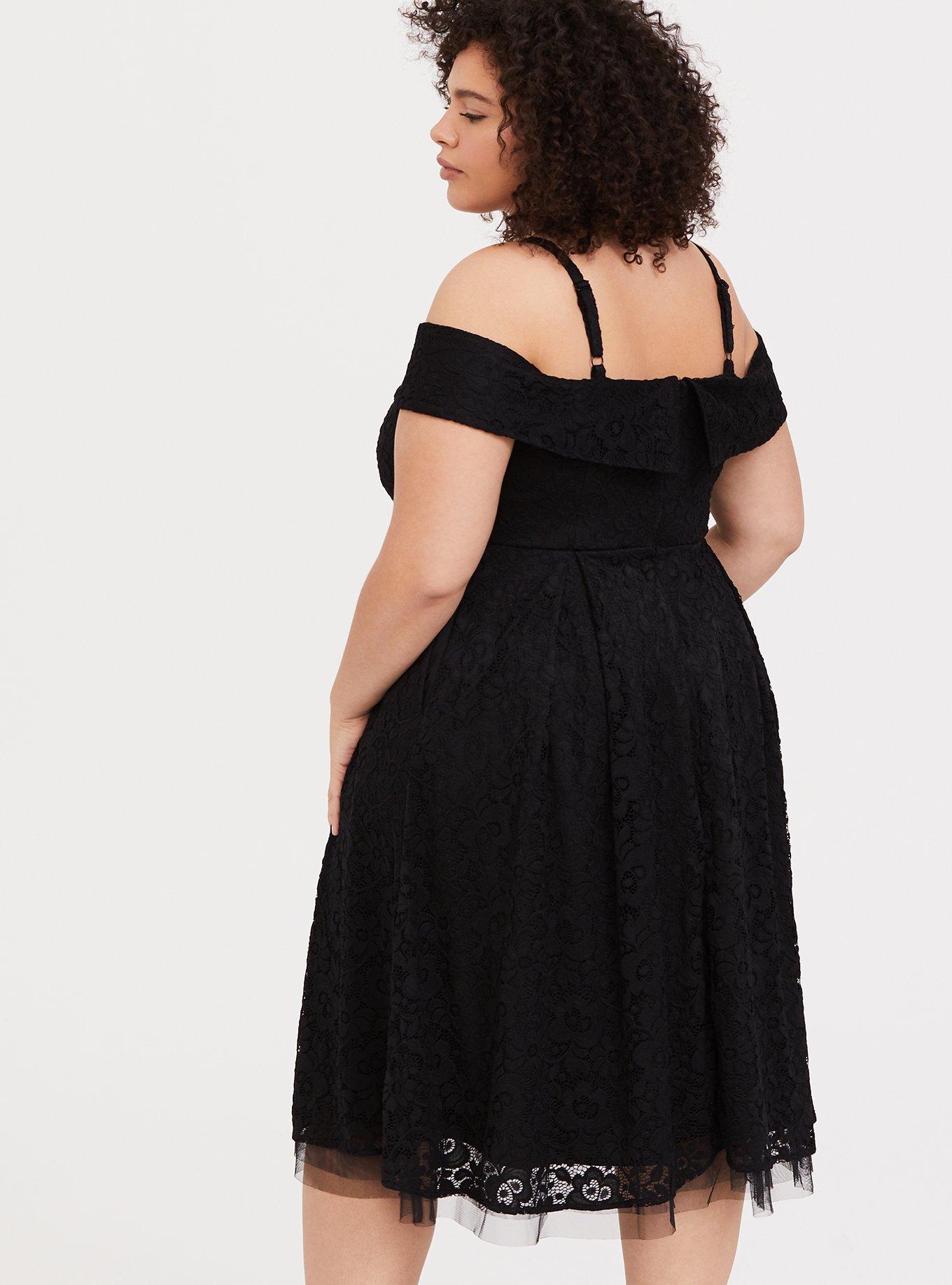 Mini Lace Off-Shoulder Skater Dress, DEEP BLACK, alternate