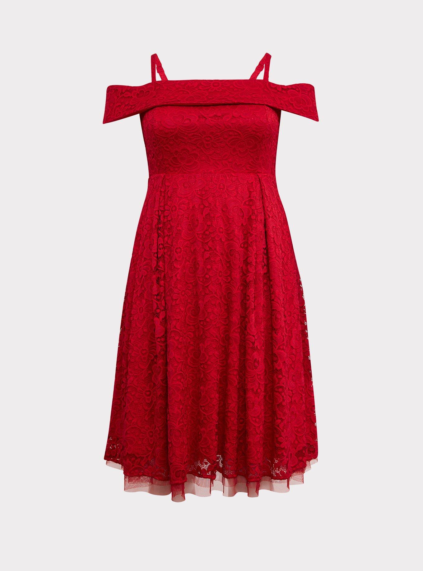 Plus Size Mini Lace Off Shoulder Skater Dress Torrid