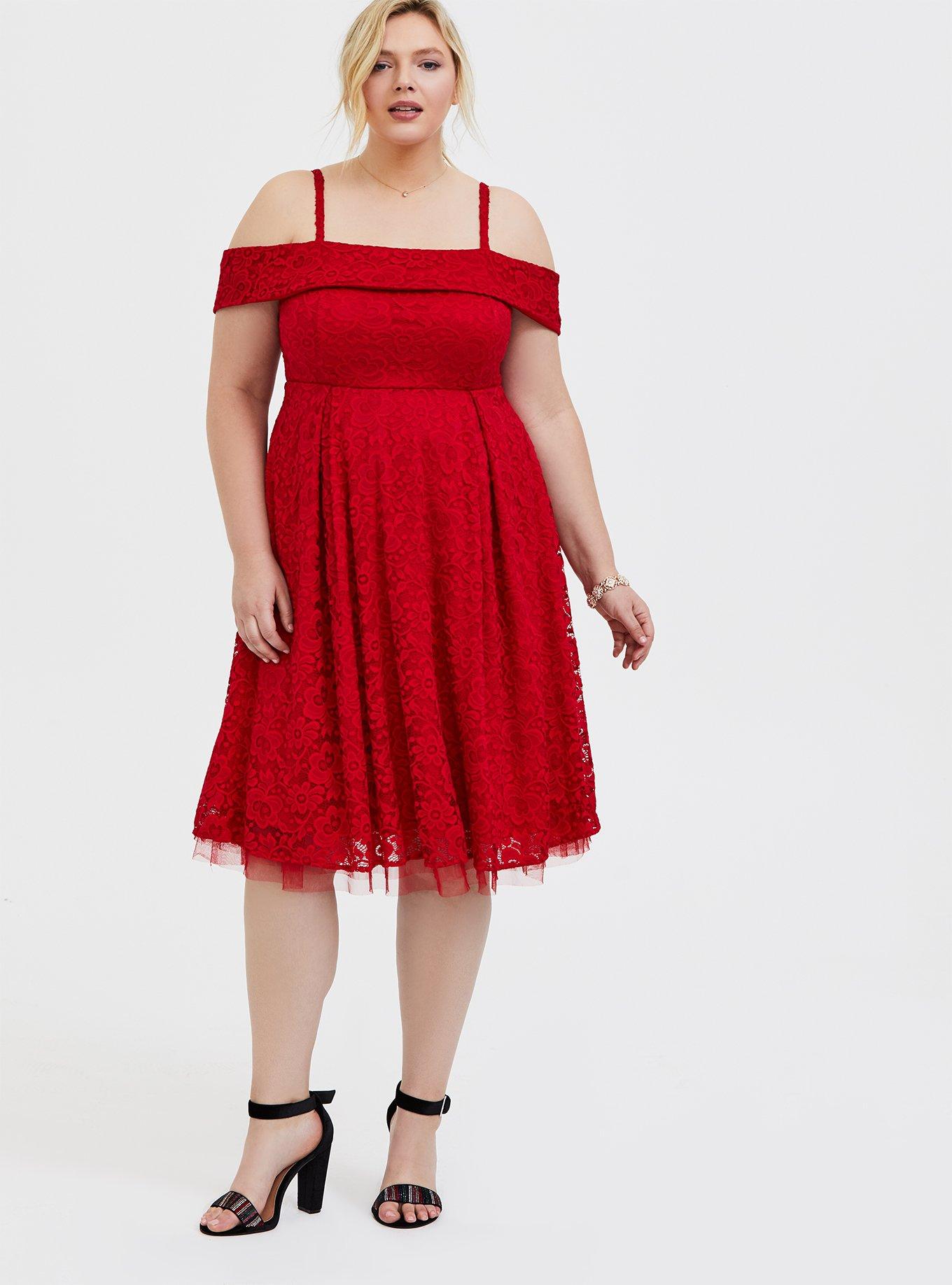 Torrid 4 (4x, 26) SKATER MIDI DRESS - SUPER SOFT PLUSH RED & BLACK