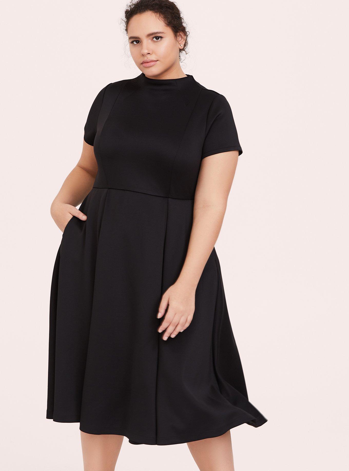 Plus Size - Black Scuba Knit Mock Neck Midi Dress - Torrid