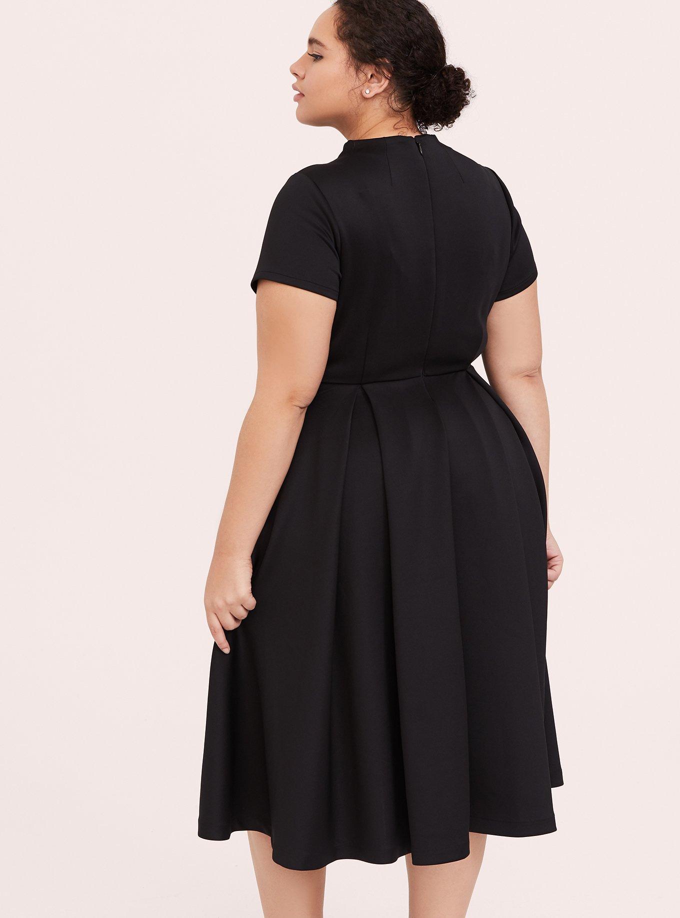 Black Scuba Knit Mock Neck Midi Dress, DEEP BLACK, alternate