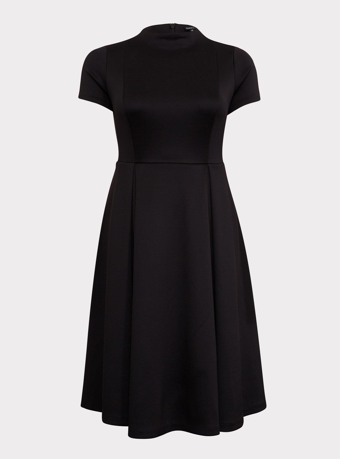 Black Scuba Knit Mock Neck Midi Dress, DEEP BLACK, hi-res